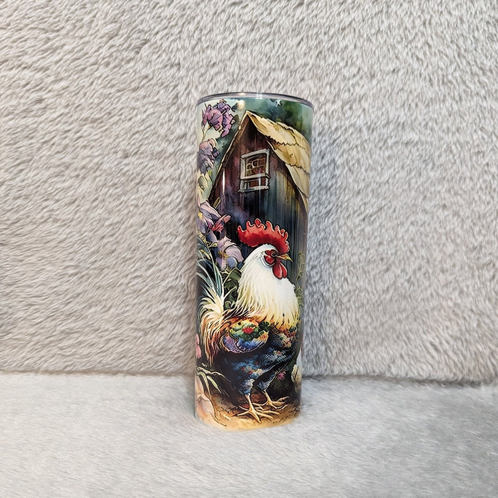Chicken & Rooster Tumbler 20oz With Reusable Straw, Can Be Personalized