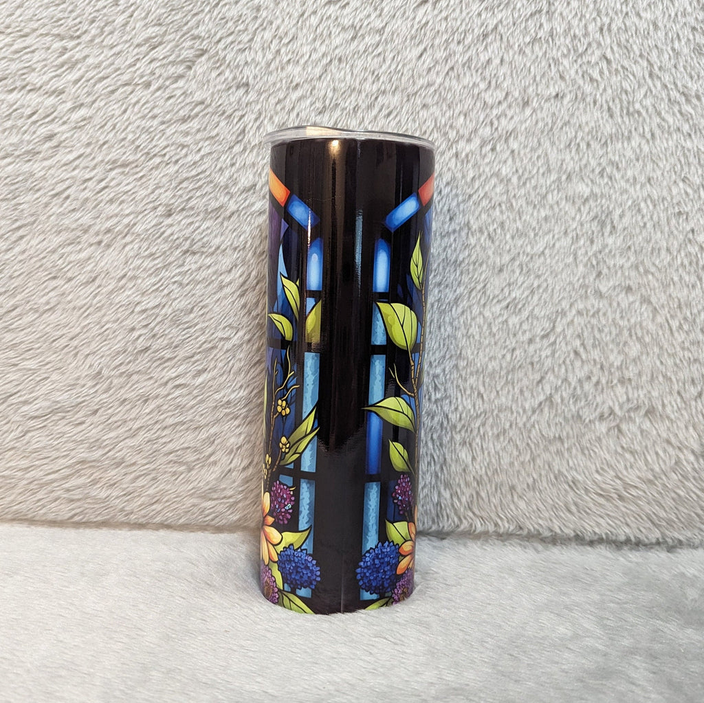 Beautiful Raccoon Tumbler With A Stained Glass Design, Includes Lid and Plastic Straw, Colorful Raccoon Cup, Personalized Tumbler