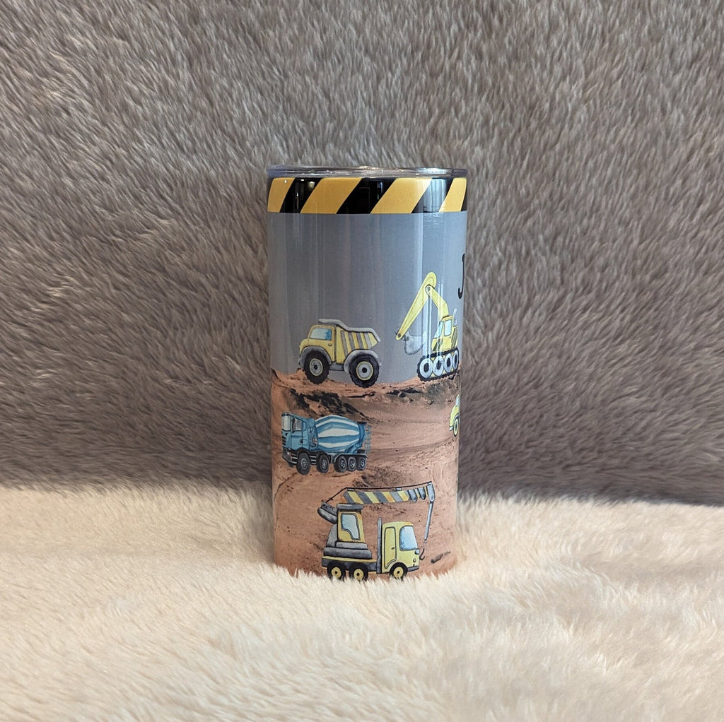 Kids Construction Tumbler With Straw, Personalized Construction Tumbler, Construction Cup With Name, Toy Truck Tumbler, Kids Cup With Straw