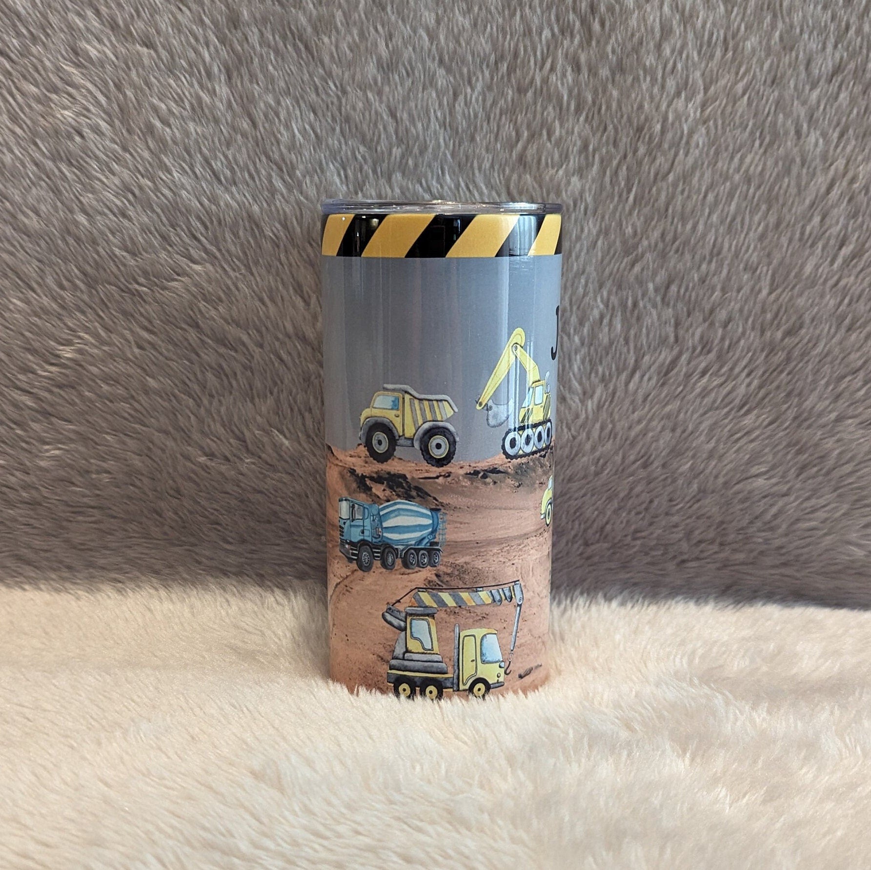 Kids Construction Tumbler With Straw, Personalized Construction Tumbler, Construction Cup With Name, Toy Truck Tumbler, Kids Cup With Straw