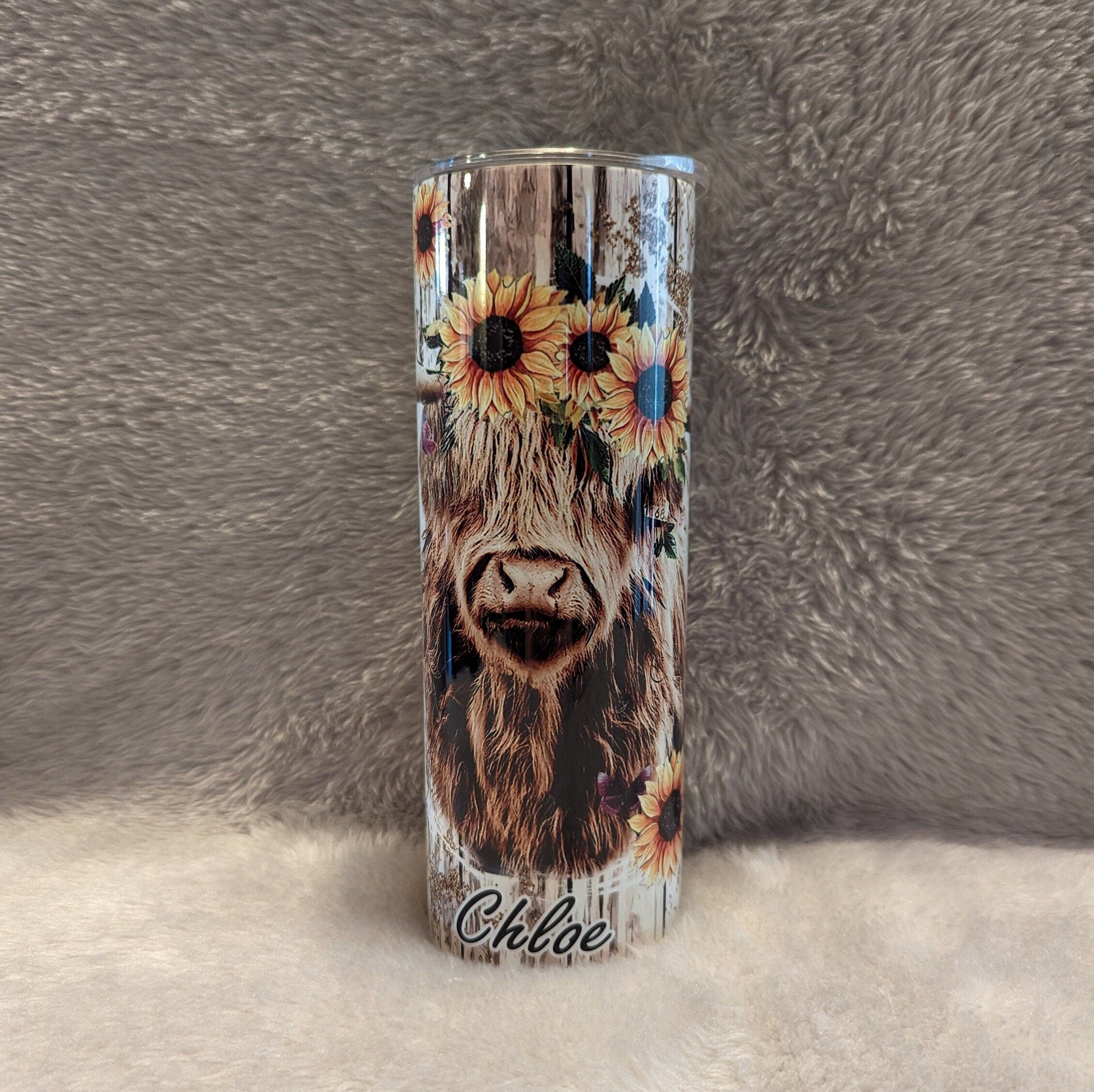 Highland Cow Tumbler 20oz With Reusable Straw, Can Be Personalized