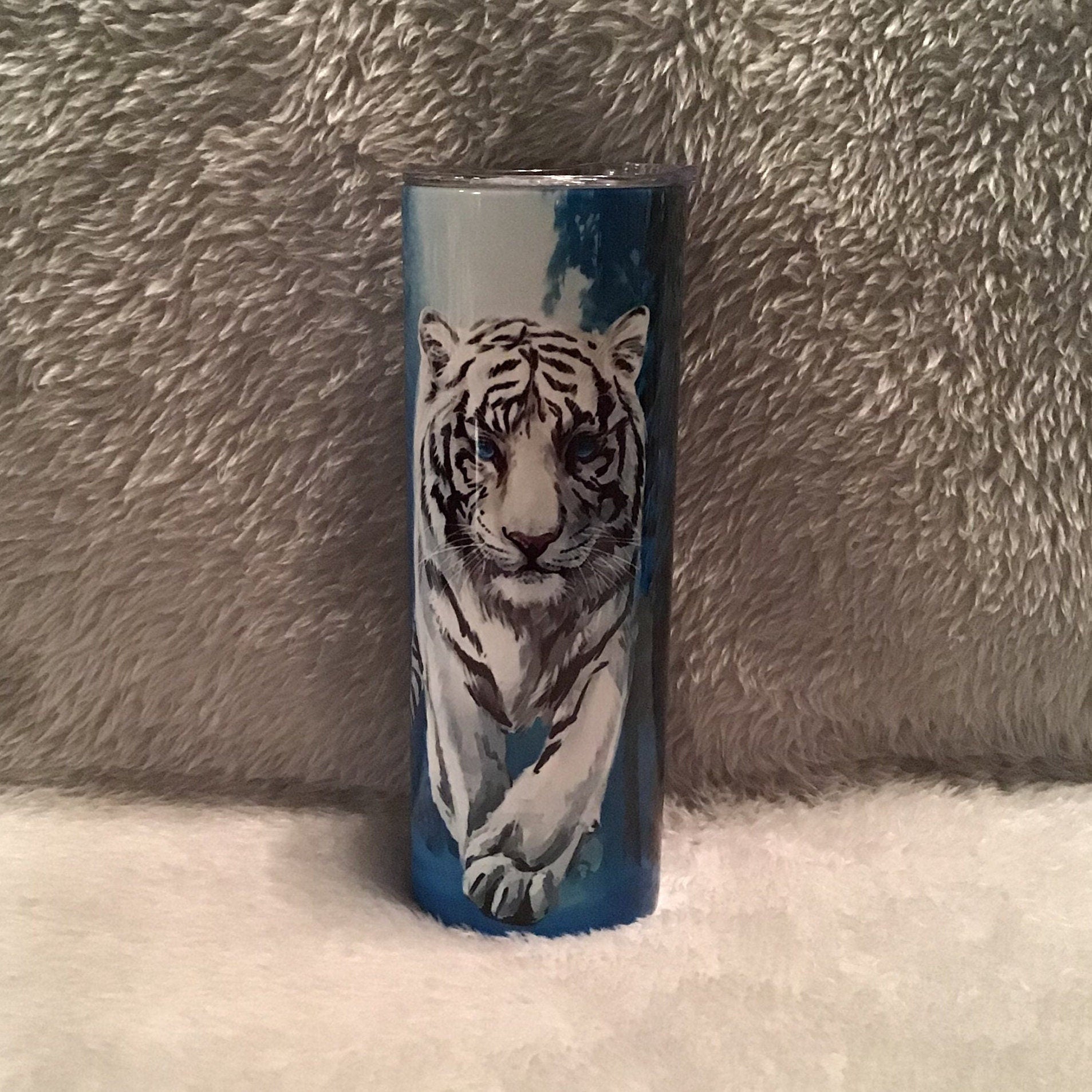 White Tiger Tumbler 20oz With Reusable Straw, Can Be Personalized