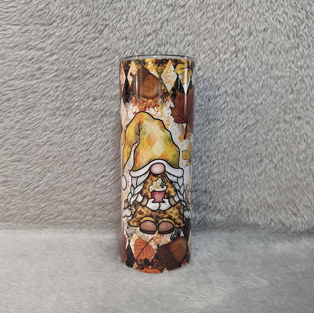 Fall Gnome Tumbler Can Be Personalized, Gnome Cup With Name, Thanksgiving Gnomes, 20oz Skinny Tumbler With Straw, Great For Everyday Use