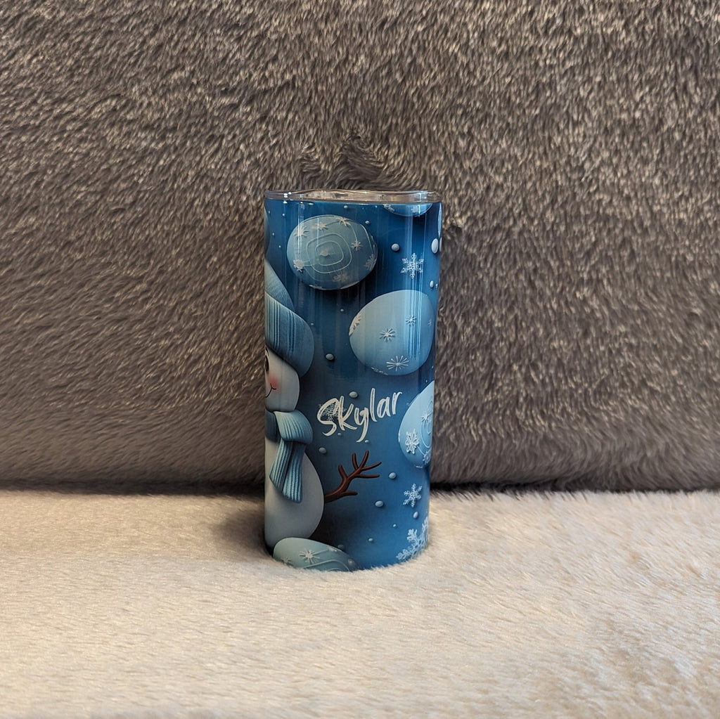 Cute Kids Snowman Tumbler With A Snowman Wearing His Winter Hat and Scarf, Great Stocking Stuffer, Includes Lid And Straw
