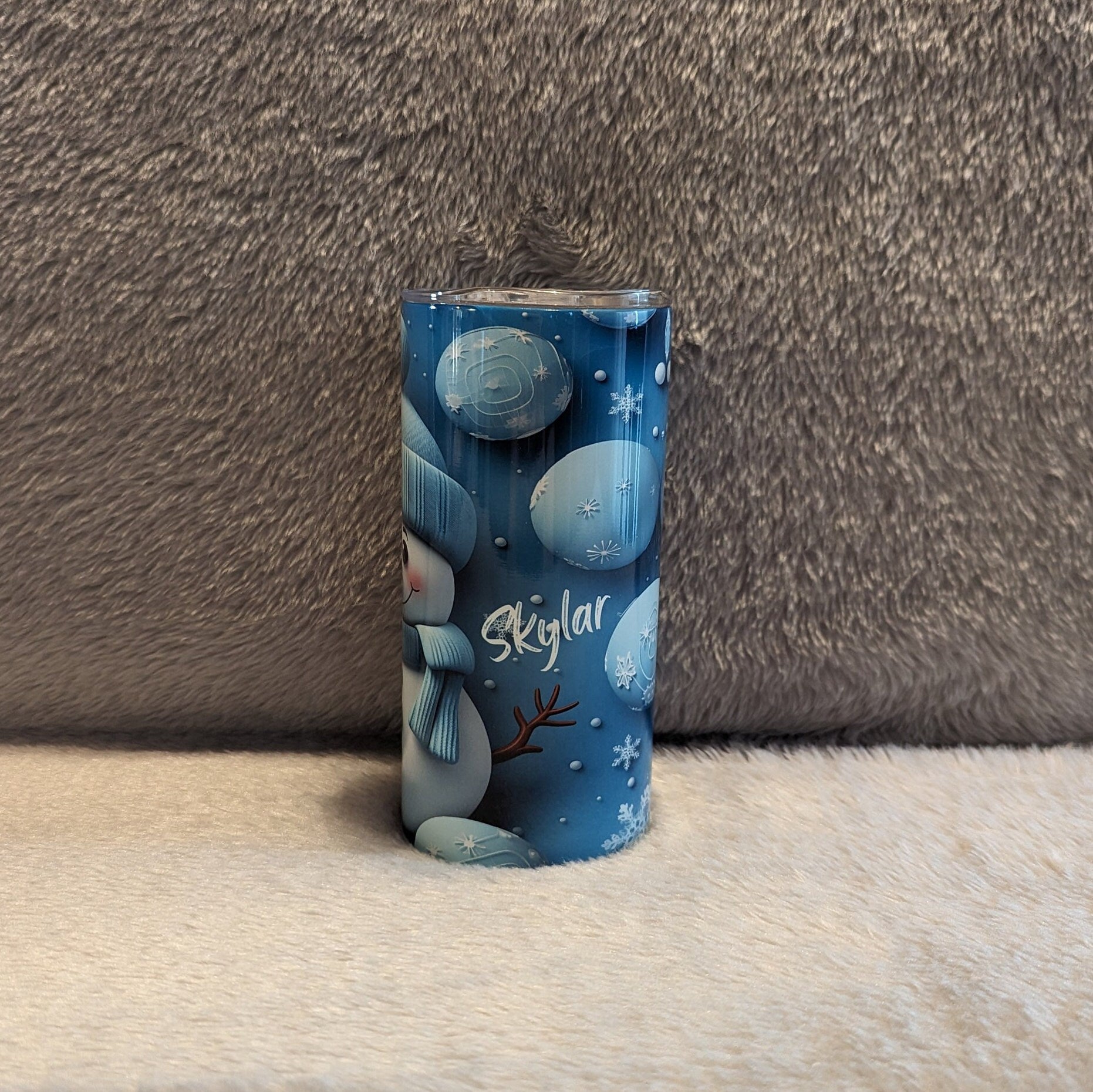 Cute Kids Snowman Tumbler With A Snowman Wearing His Winter Hat and Scarf, Great Stocking Stuffer, Includes Lid And Straw