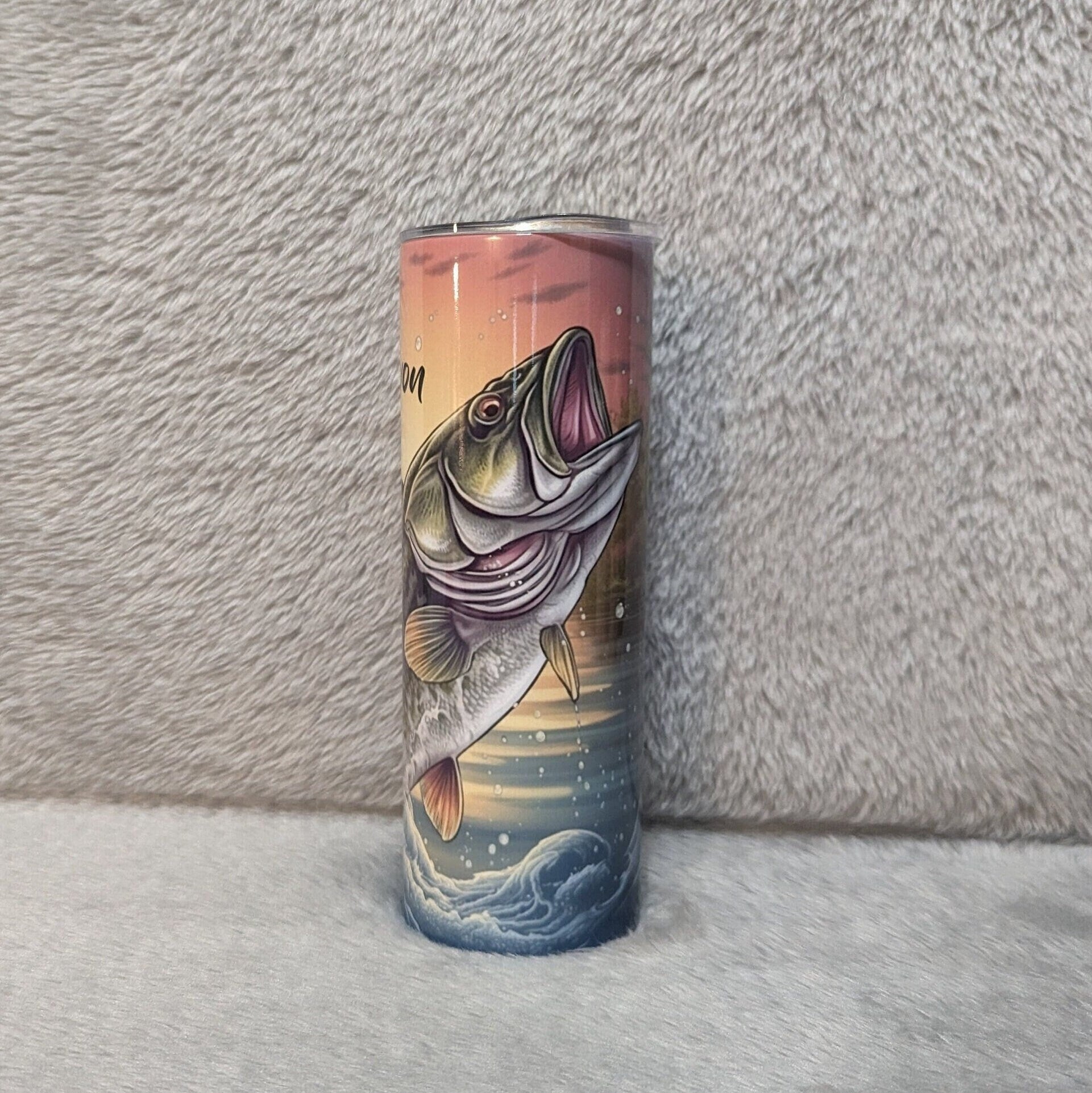 Bass Fish Tumbler 20oz With Reusable Straw, Can Be Personalized