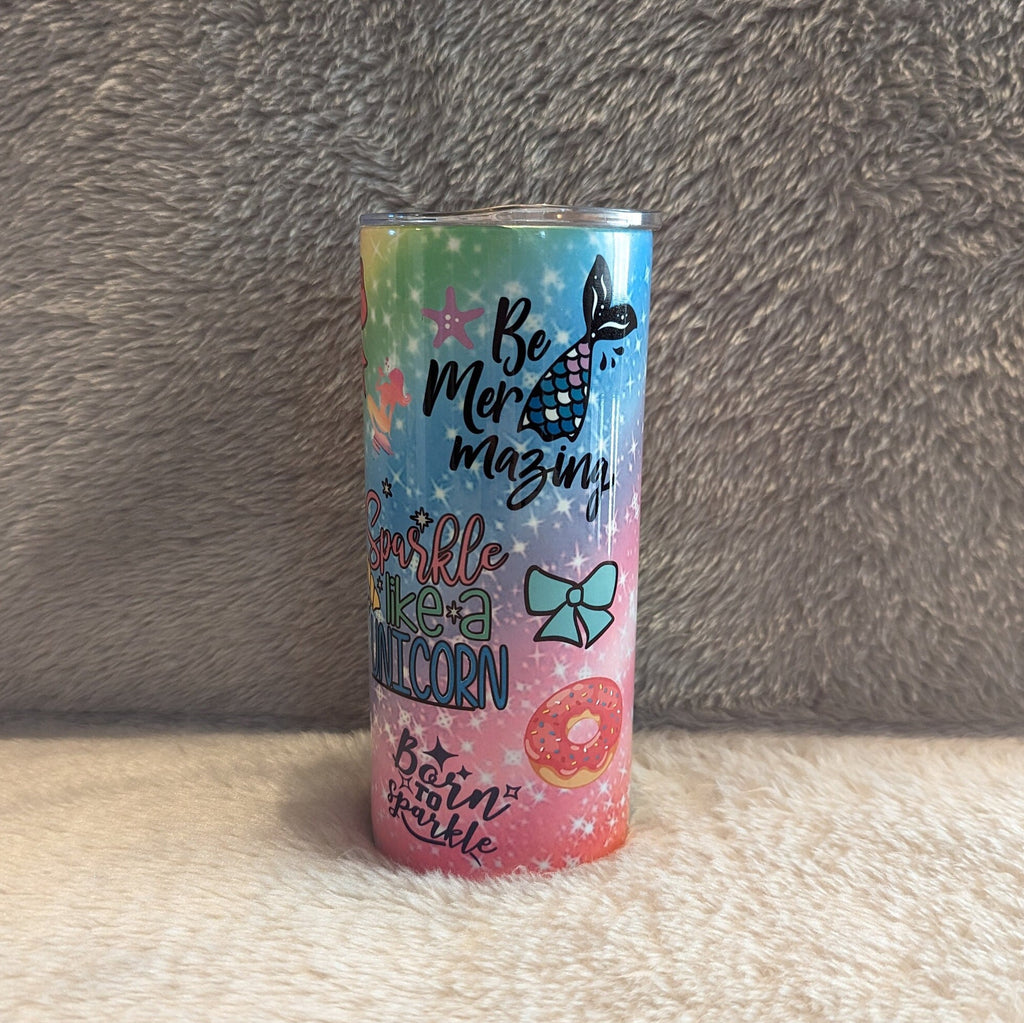 Pretty Unicorn Mermaid Tumbler With Different Sayings and A Sparkle Design, Kids 15oz Tumbler With Lid and Reusable Straw