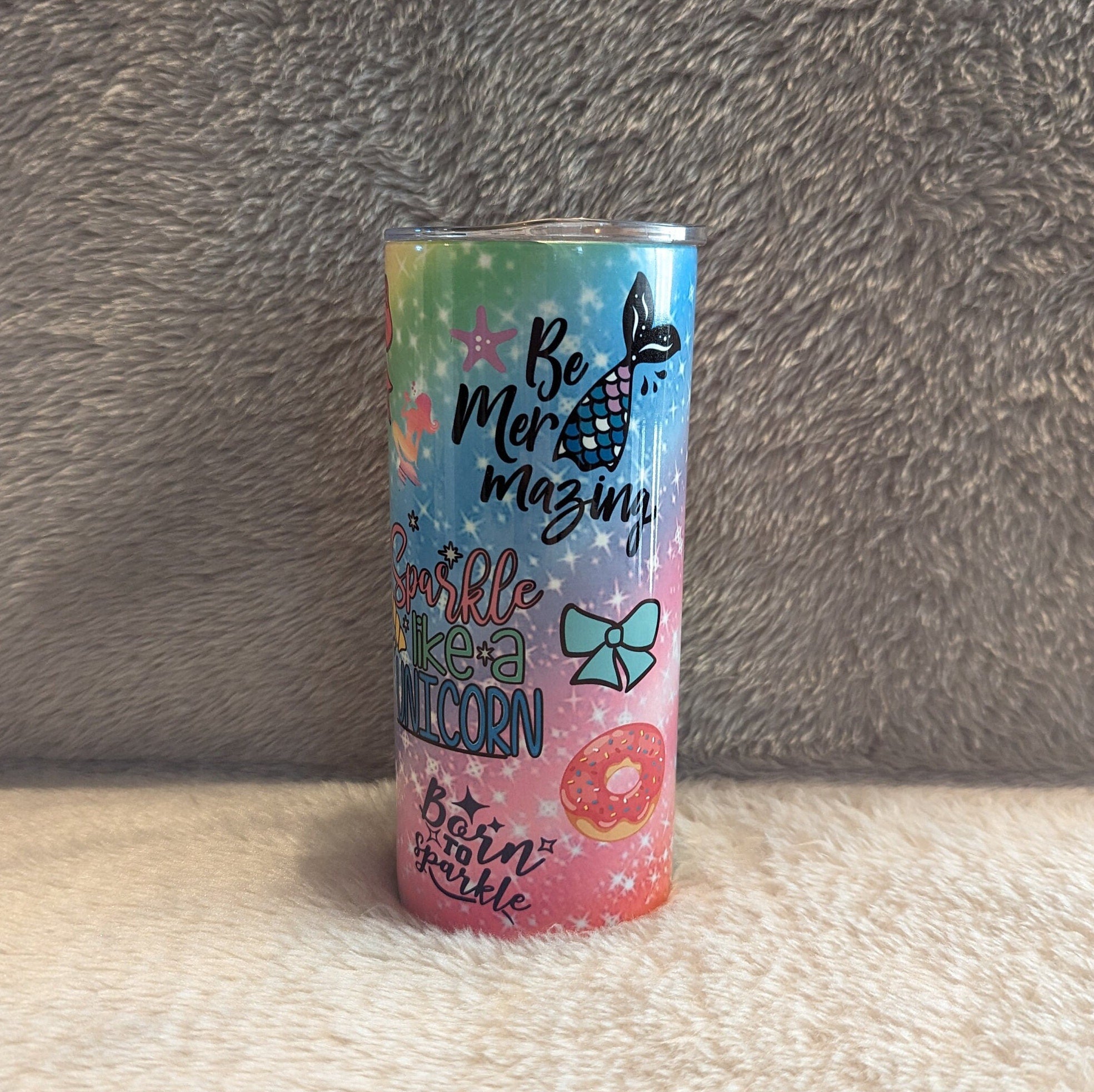 Pretty Unicorn Mermaid Tumbler With Different Sayings and A Sparkle Design, Kids 15oz Tumbler With Lid and Reusable Straw