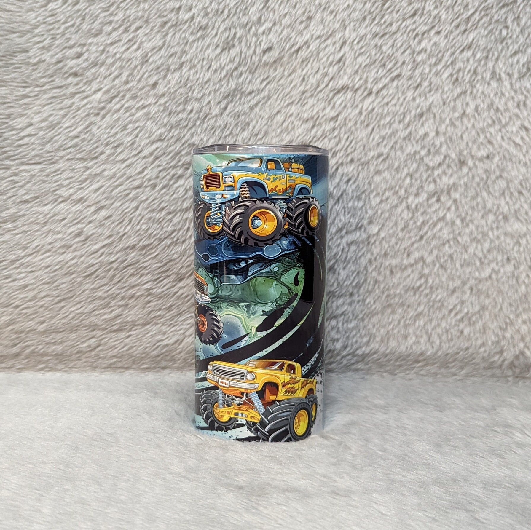 Kids Monster Truck Tumbler with Lid and Straw, Quench Their Thirst in Style!, Great For Home Or On The Go, Includes Reusable Plastic Straw