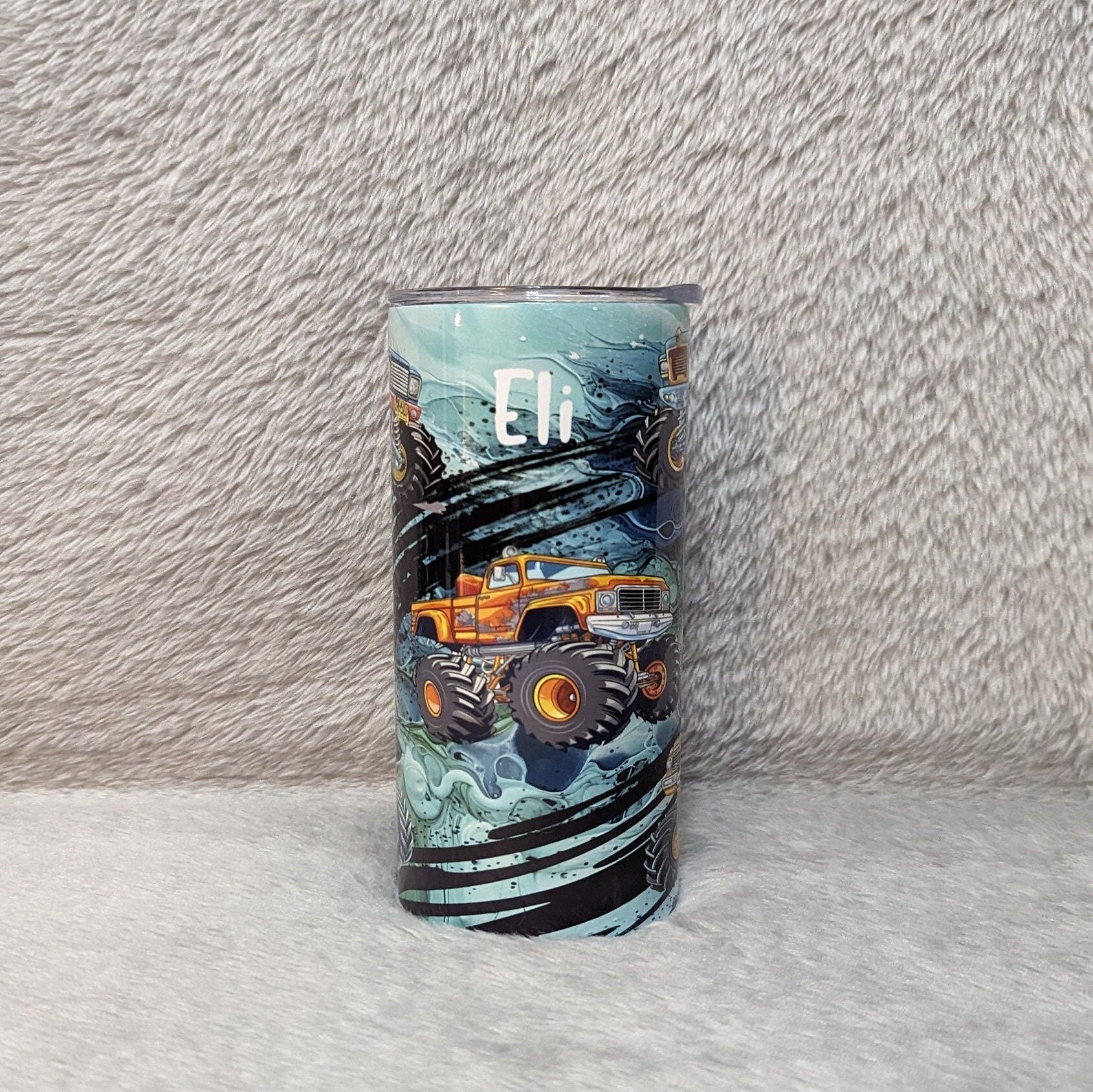 Kids Monster Truck Tumbler with Lid and Straw, Quench Their Thirst in Style!, Great For Home Or On The Go, Includes Reusable Plastic Straw