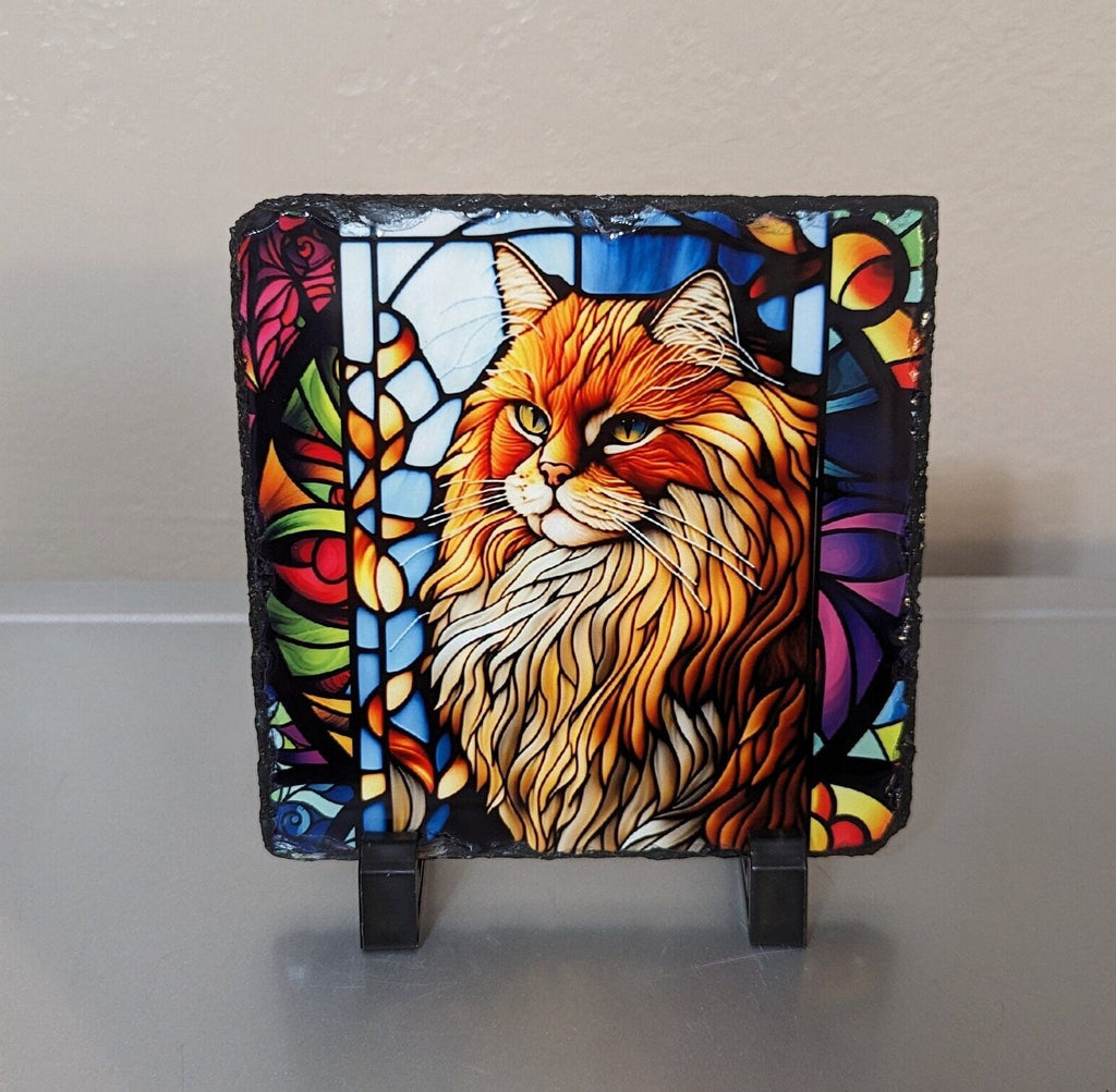 Decorative Slate Cat Picture With Display Legs