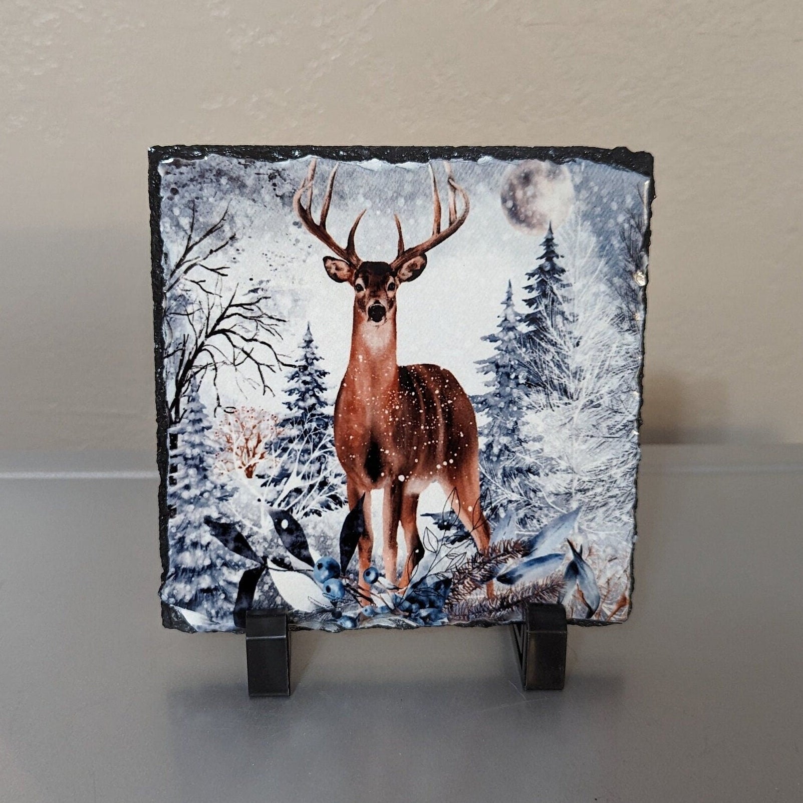 Slate Deer Picture With Display Legs