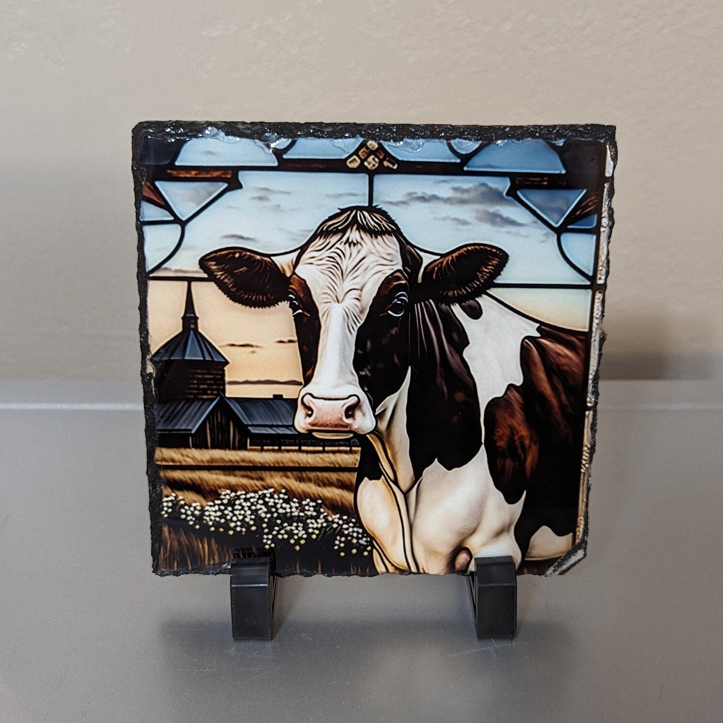 Holstein Cow Slate Picture With Display Legs