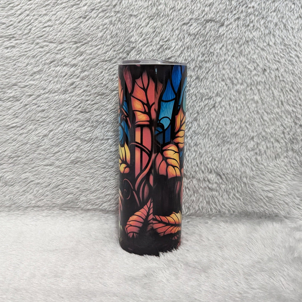 Pumpkin Tumbler With Stained Glass Design 20oz With Reusable Straw