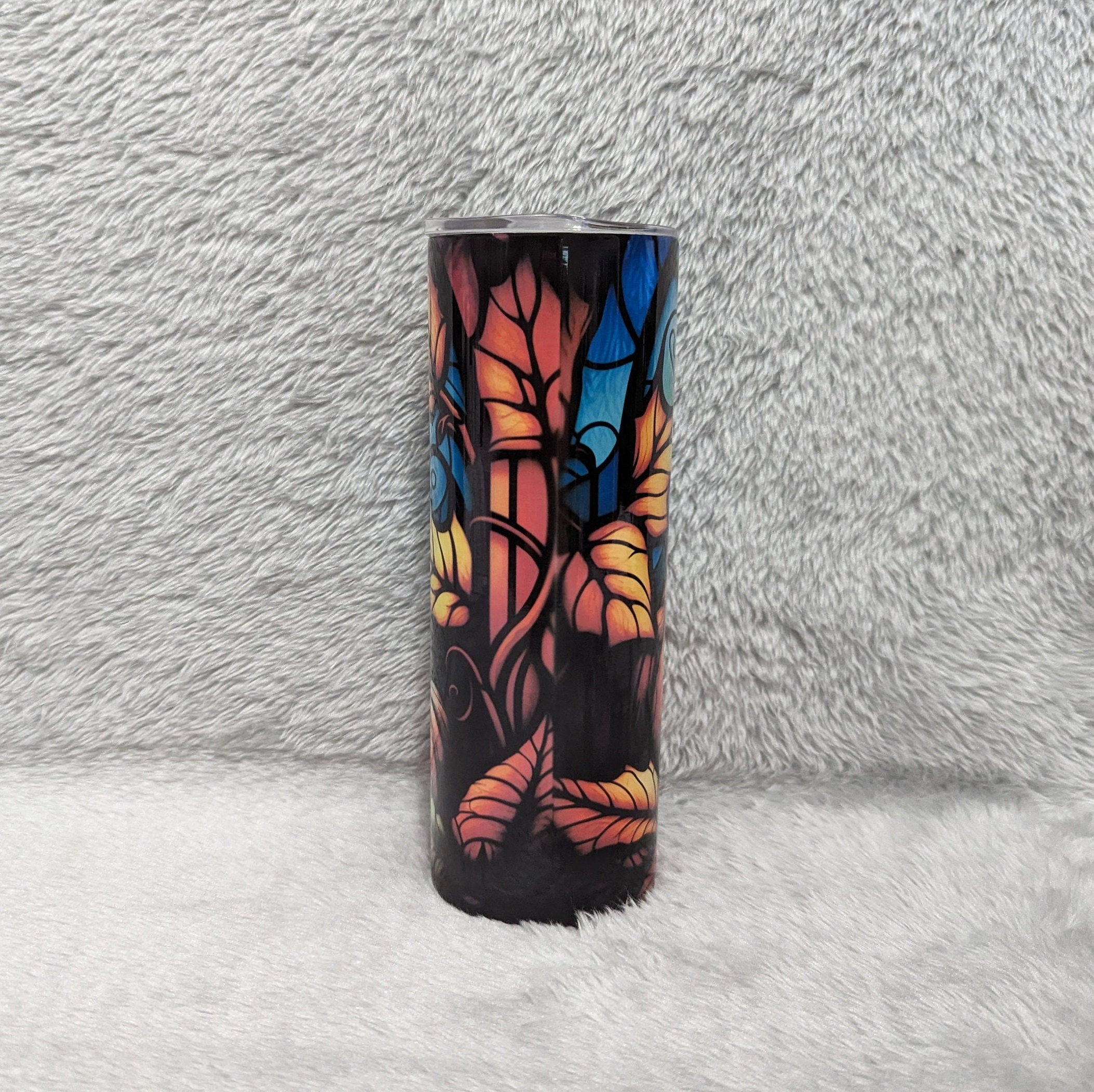 Pumpkin Tumbler With Stained Glass Design 20oz With Reusable Straw