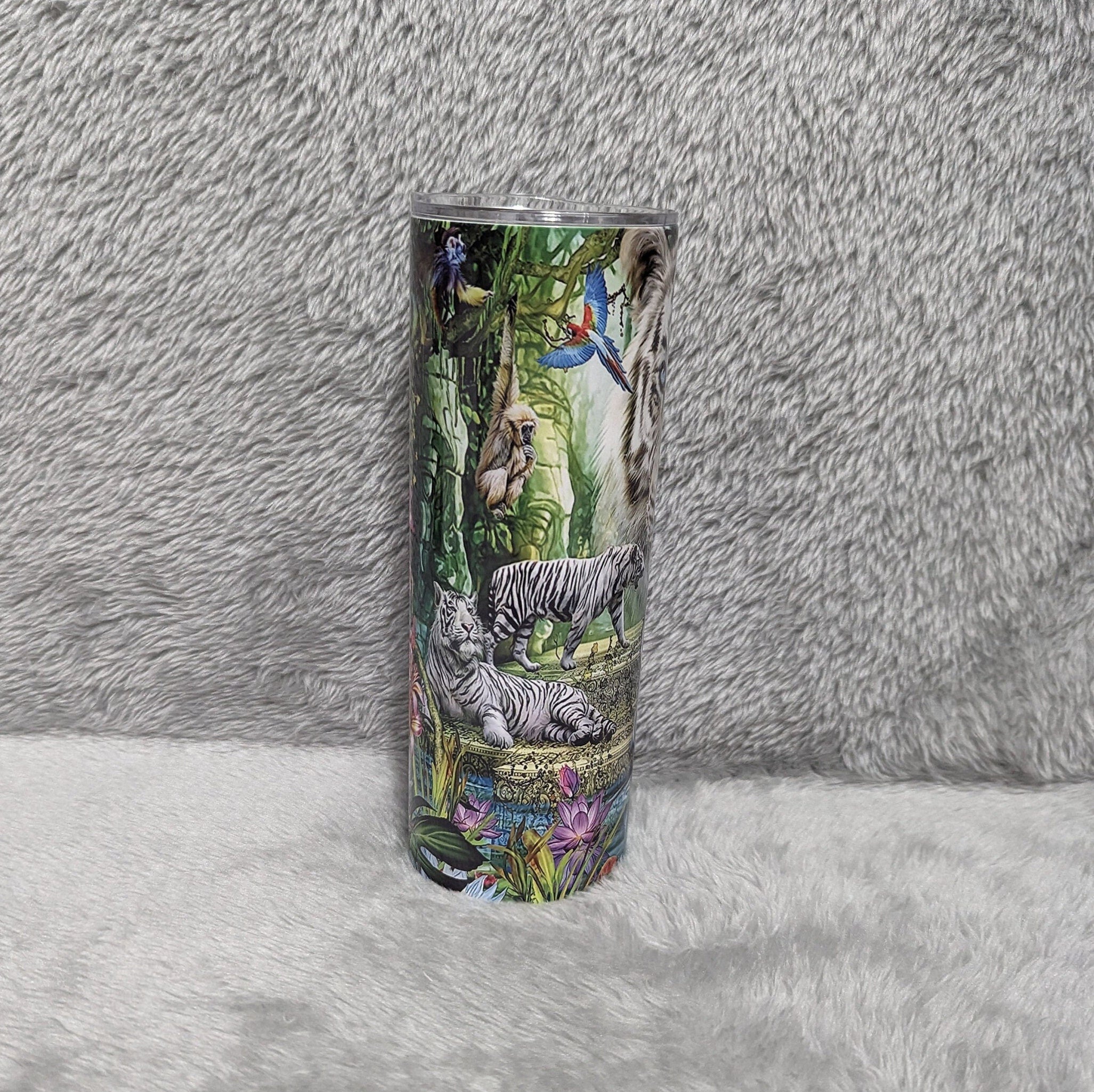 Beautiful White Tiger Tumbler 20oz With Reusable Straw, Can Be Personalized