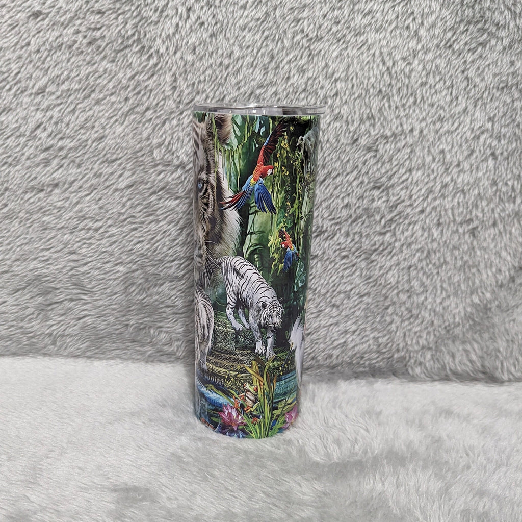 Beautiful White Tiger Tumbler 20oz With Reusable Straw, Can Be Personalized