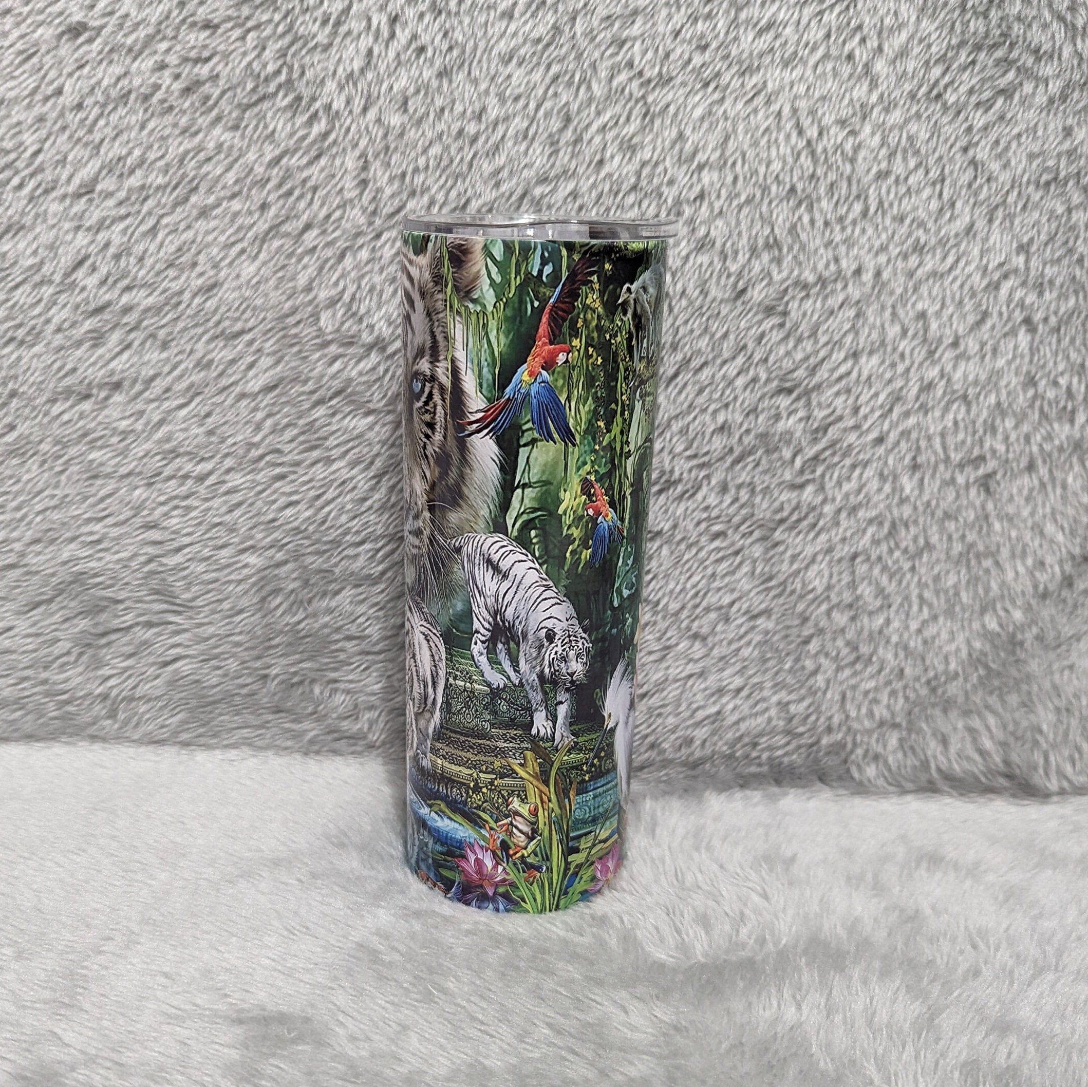 Beautiful White Tiger Tumbler 20oz With Reusable Straw, Can Be Personalized