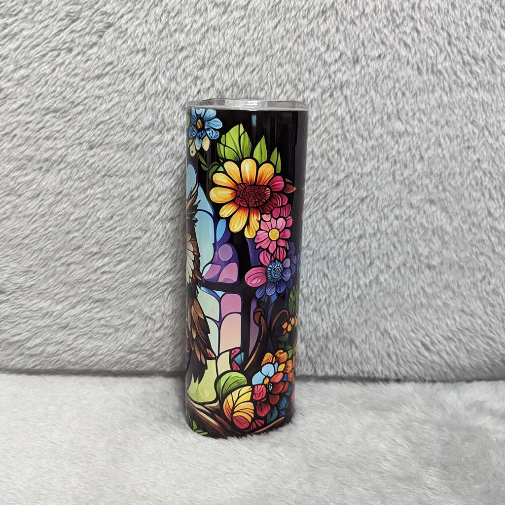 Owl Tumbler With Stained Glass Design 20oz With Reusable Straw, Can Be Personalized