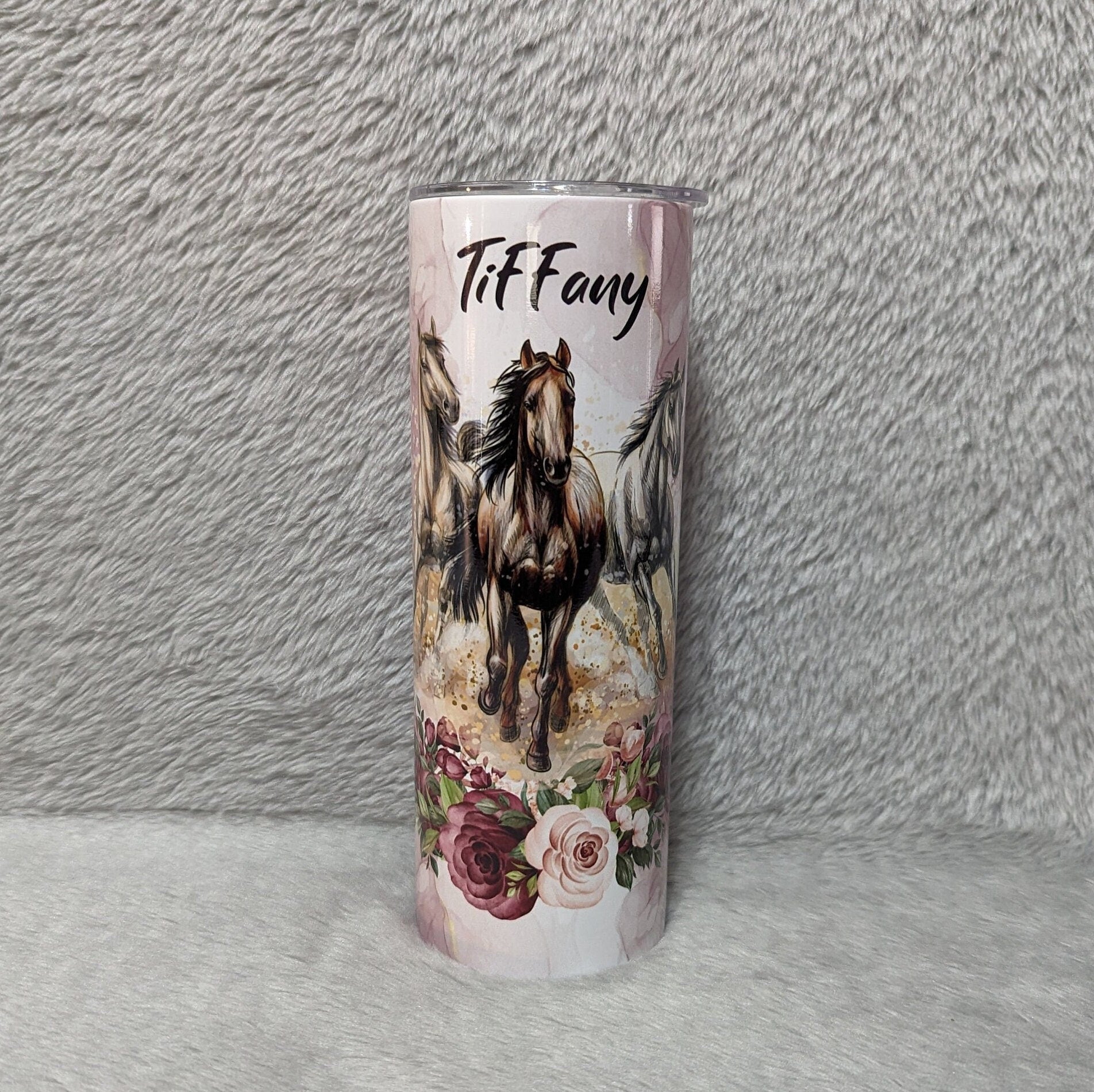 Floral Horse Tumbler 20oz With Reusable Straw, Can Be Personalized