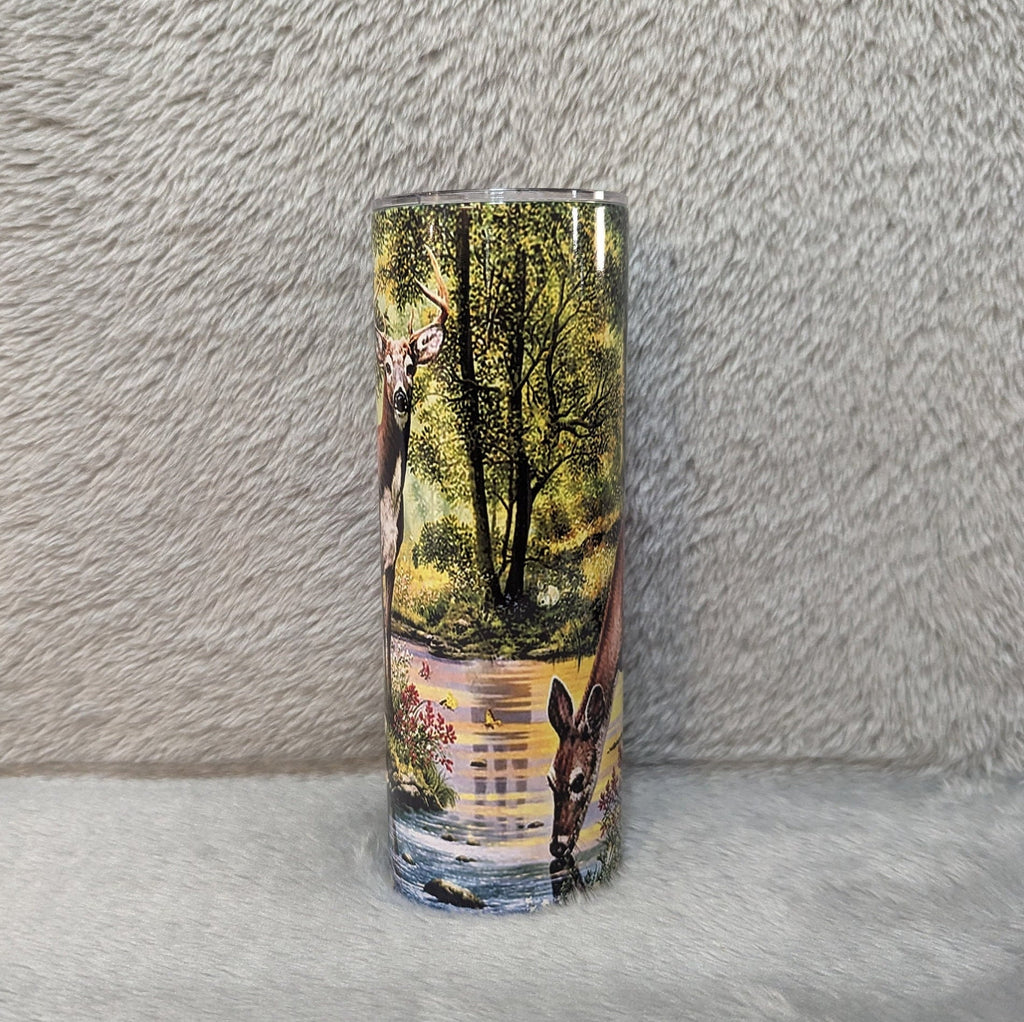 Beautiful Deer Tumbler With A Family Of Deer Out In The Wild, Deer Tumbler Gift, Deer Family Cup, Hot and Cold Drinkware
