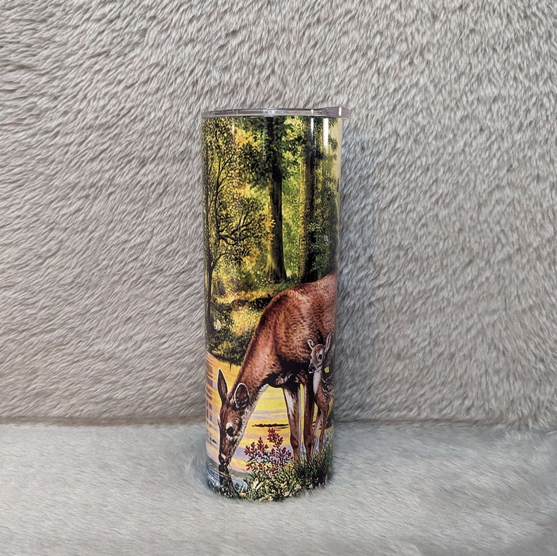 Beautiful Deer Tumbler With A Family Of Deer Out In The Wild, Deer Tumbler Gift, Deer Family Cup, Hot and Cold Drinkware