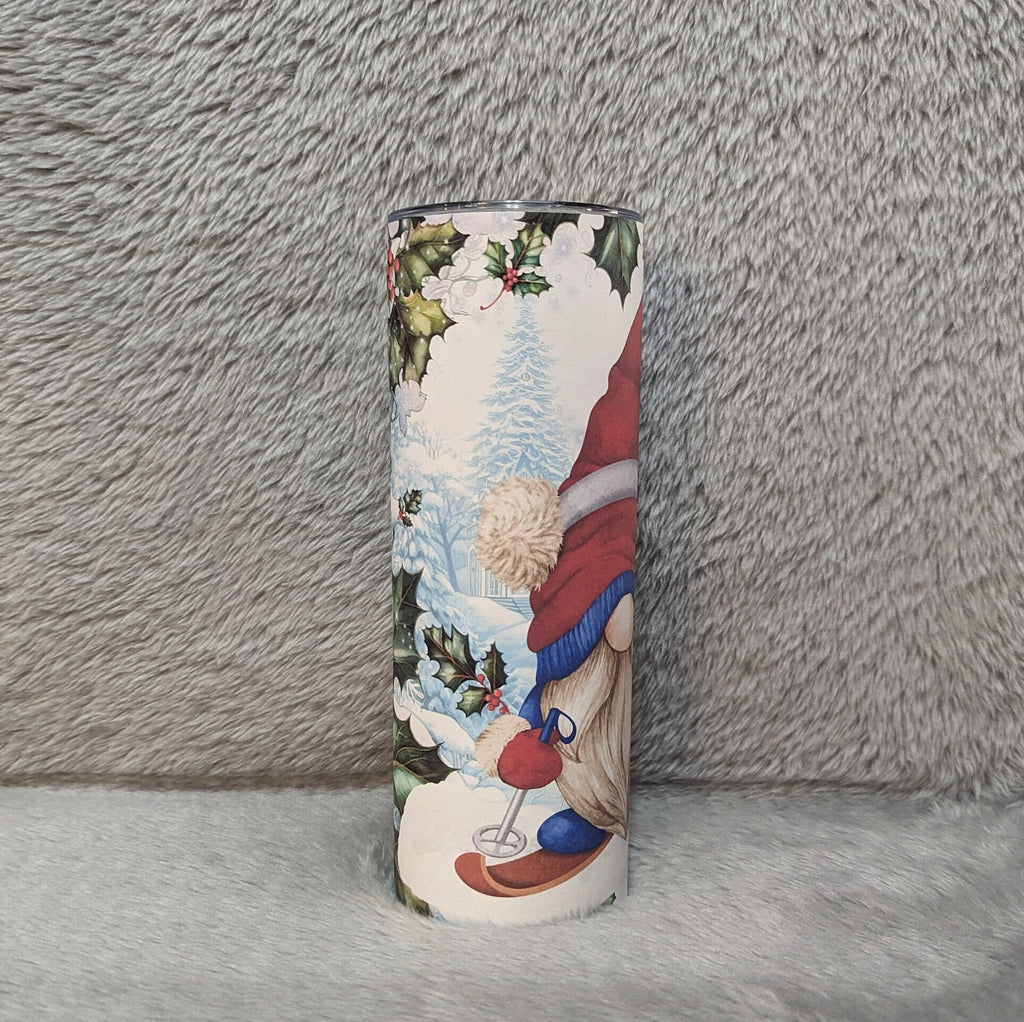 Skiing Gnome Tumbler Gets You Into The Winter Spirit, Gnome Tumbler Can Be Personalized, Great For Hot Or Cold Drinks, Includes A Straw