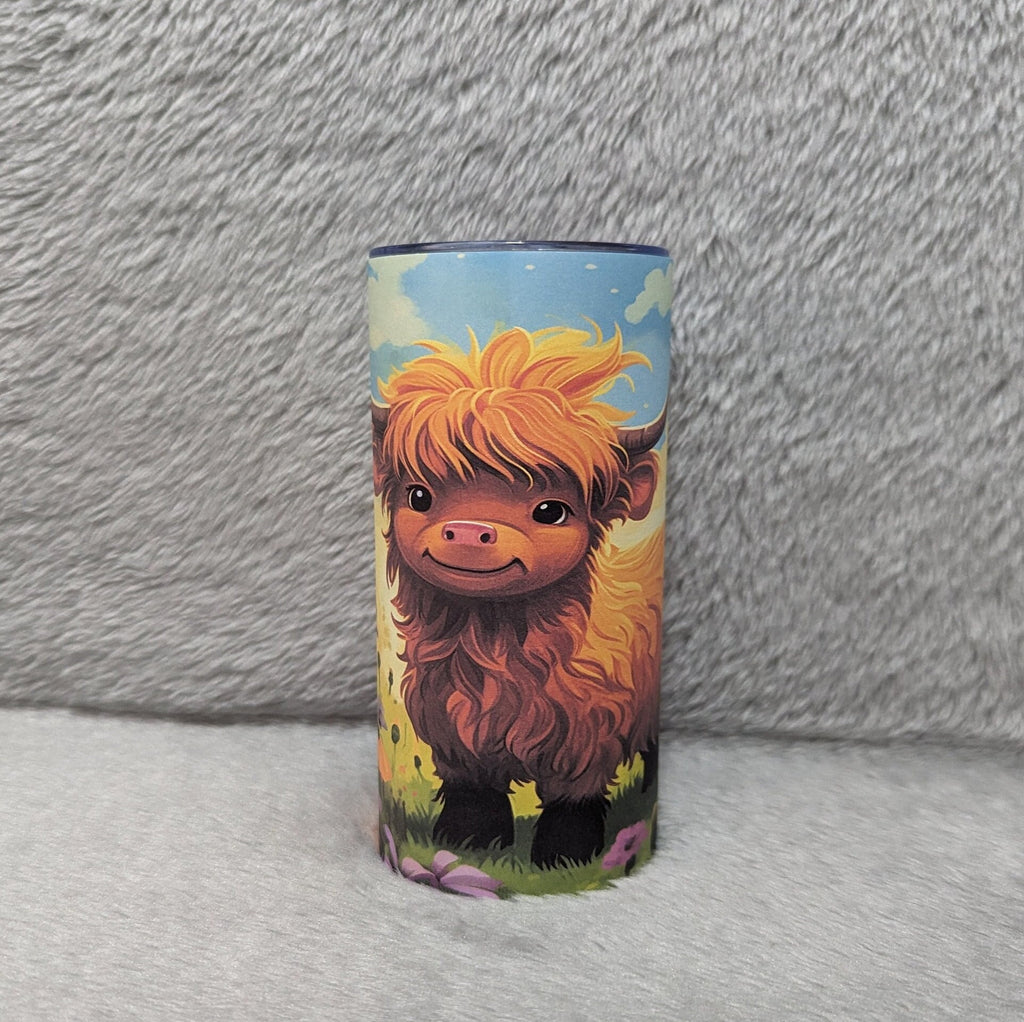 Kids Cow Tumbler With A Cute Highland Cow, Highland Cow Cup With Name, Personalized Tumbler For Kids At Home Or On The Go, Includes Straw