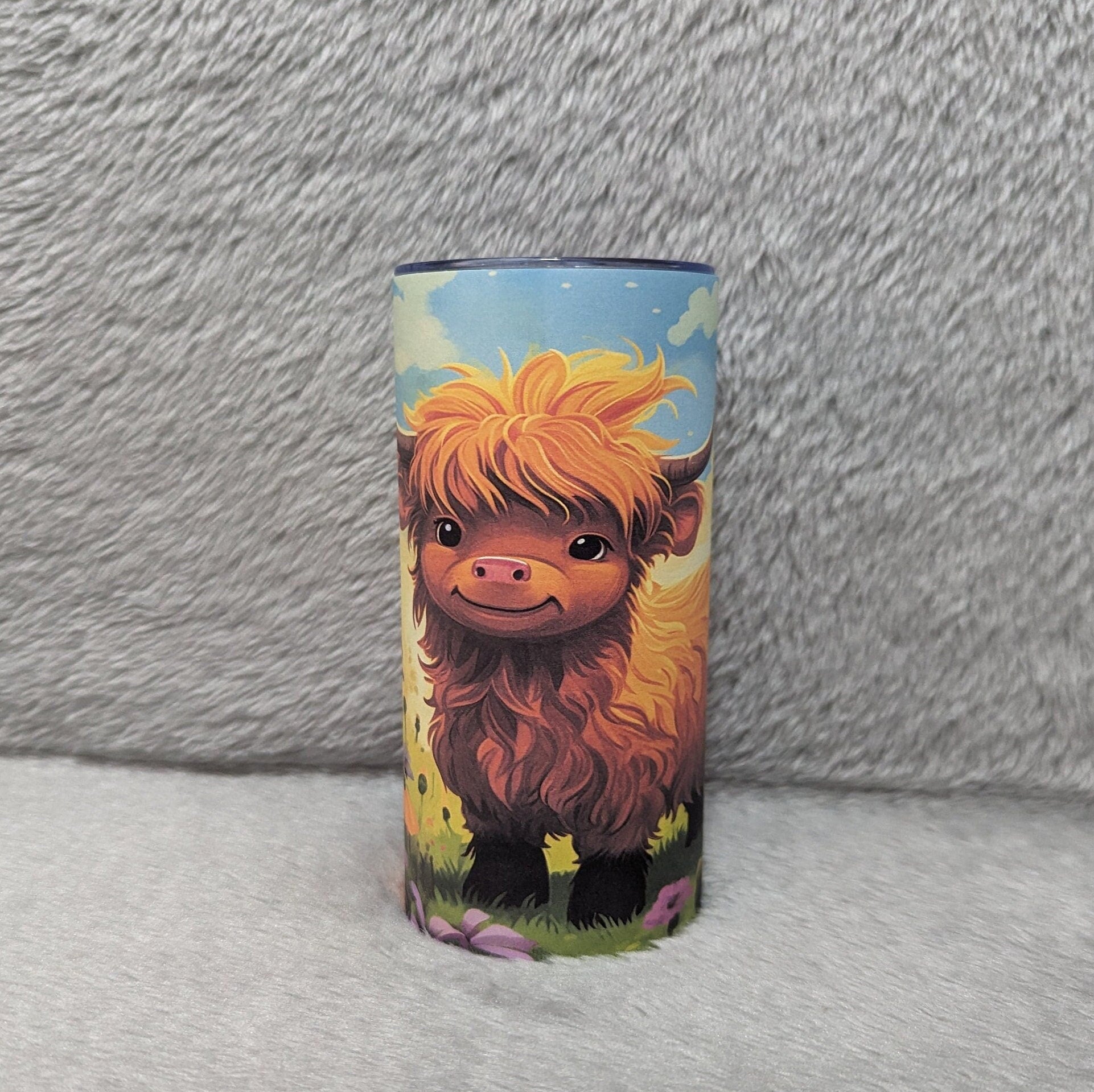 Kids Cow Tumbler With A Cute Highland Cow, Highland Cow Cup With Name, Personalized Tumbler For Kids At Home Or On The Go, Includes Straw
