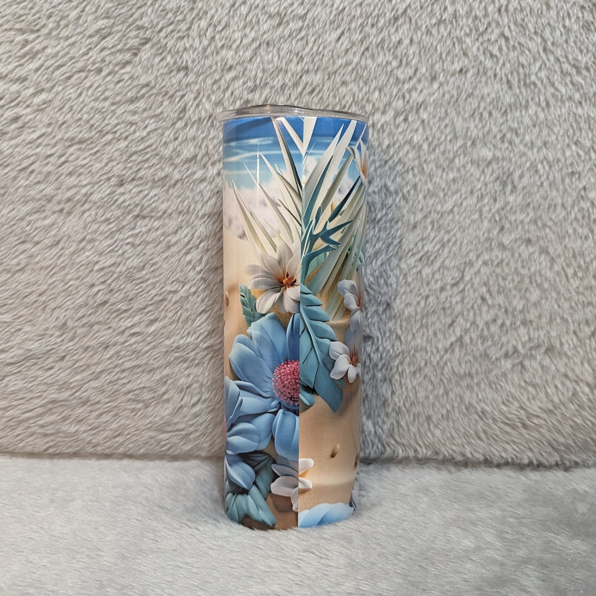 Beach Tumbler 20oz With Reusable Straw, Can Be Personalized