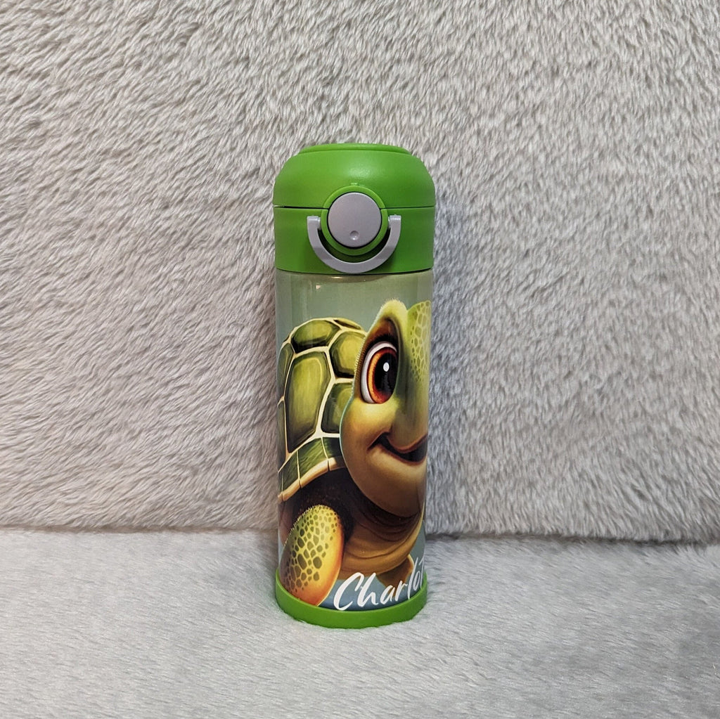 Kids Turtle Water Bottle 12oz With Reusable Straw Can Be Personalized