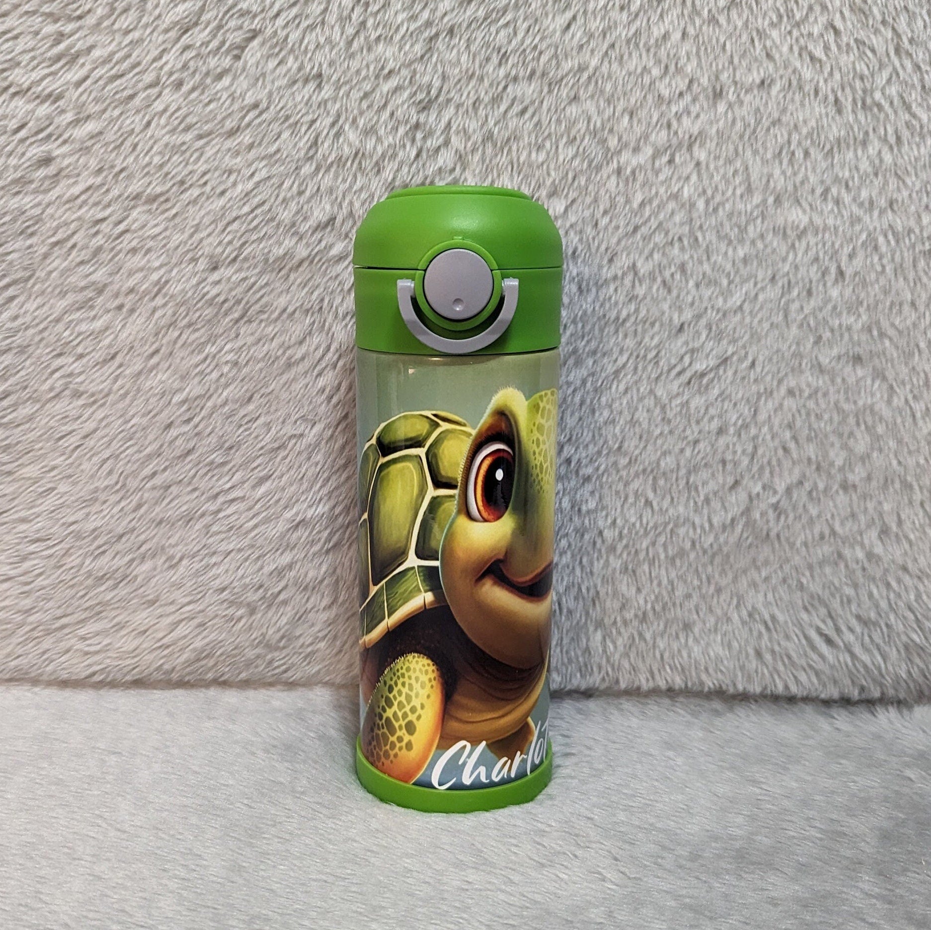 Kids Turtle Water Bottle 12oz With Reusable Straw Can Be Personalized