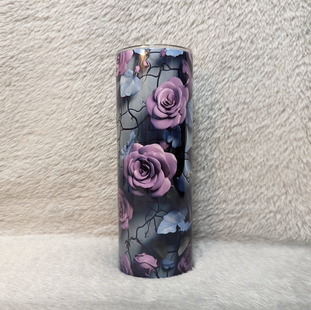 3D Design Skull Tumbler with Purple Flowers, Unique Gothic Drinkware, Skull Cup, Spooky Gift Idea, Skull Lover Gift, Stunning Skull Tumbler