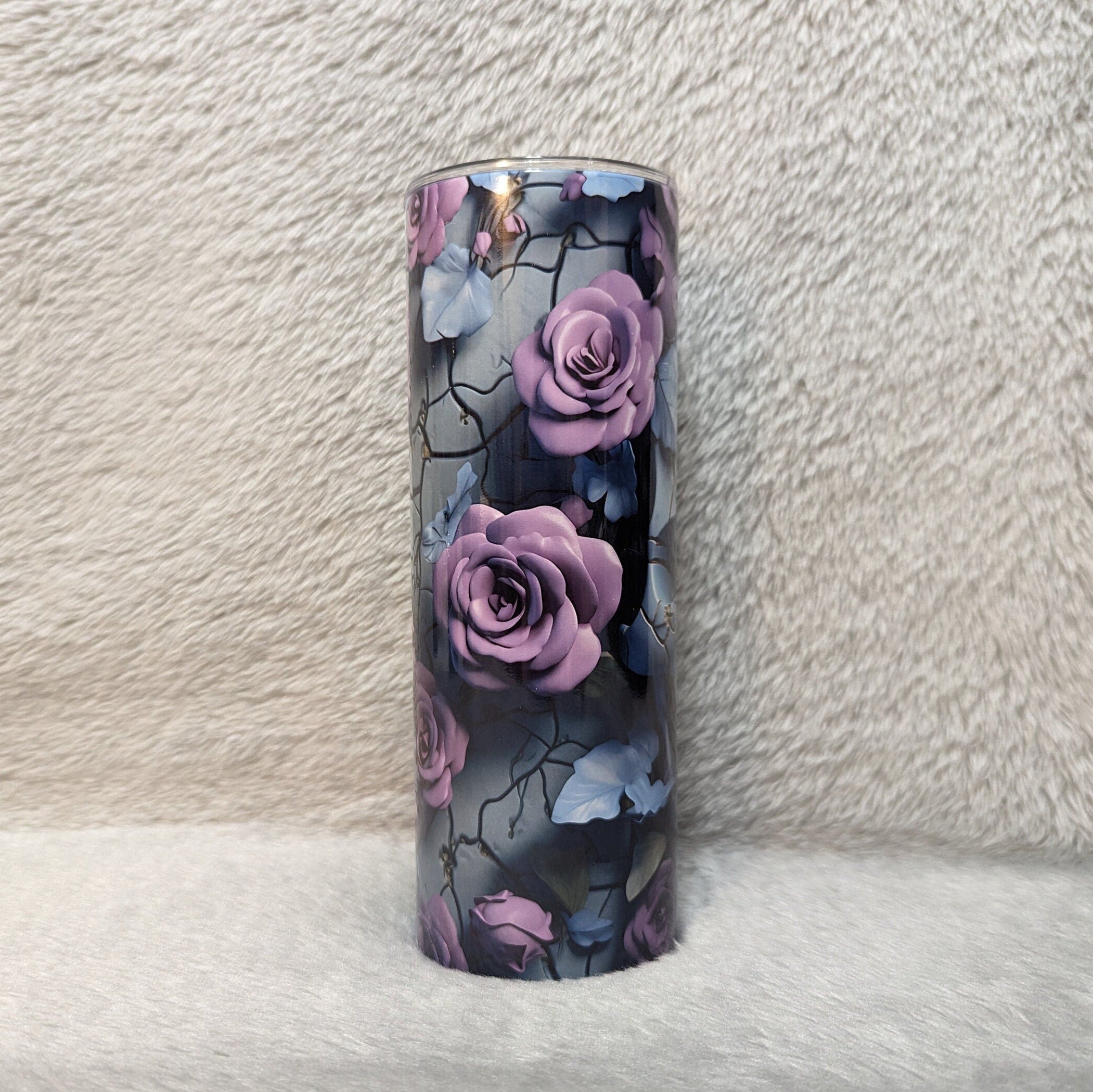 3D Design Skull Tumbler with Purple Flowers, Unique Gothic Drinkware, Skull Cup, Spooky Gift Idea, Skull Lover Gift, Stunning Skull Tumbler