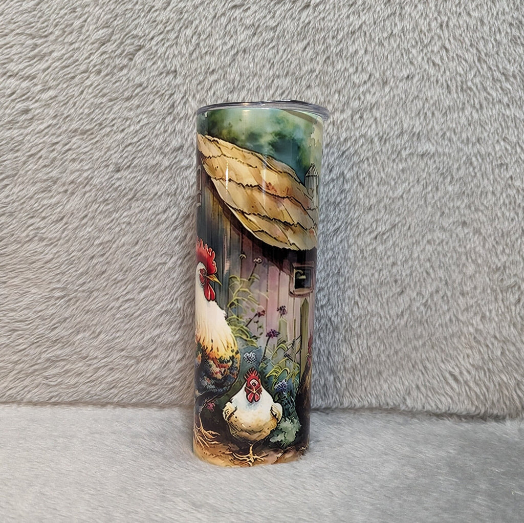 Chicken & Rooster Tumbler 20oz With Reusable Straw, Can Be Personalized