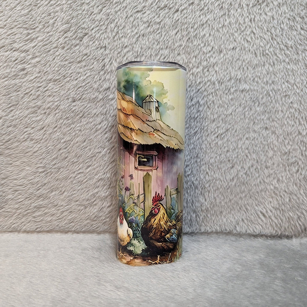 Chicken & Rooster Tumbler 20oz With Reusable Straw, Can Be Personalized