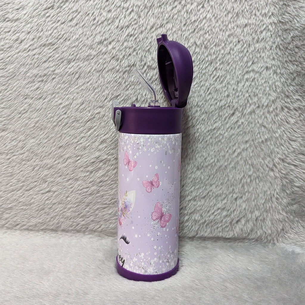 Kids Unicorn Water Bottle 12oz With Reusable Straw Can Be Personalized