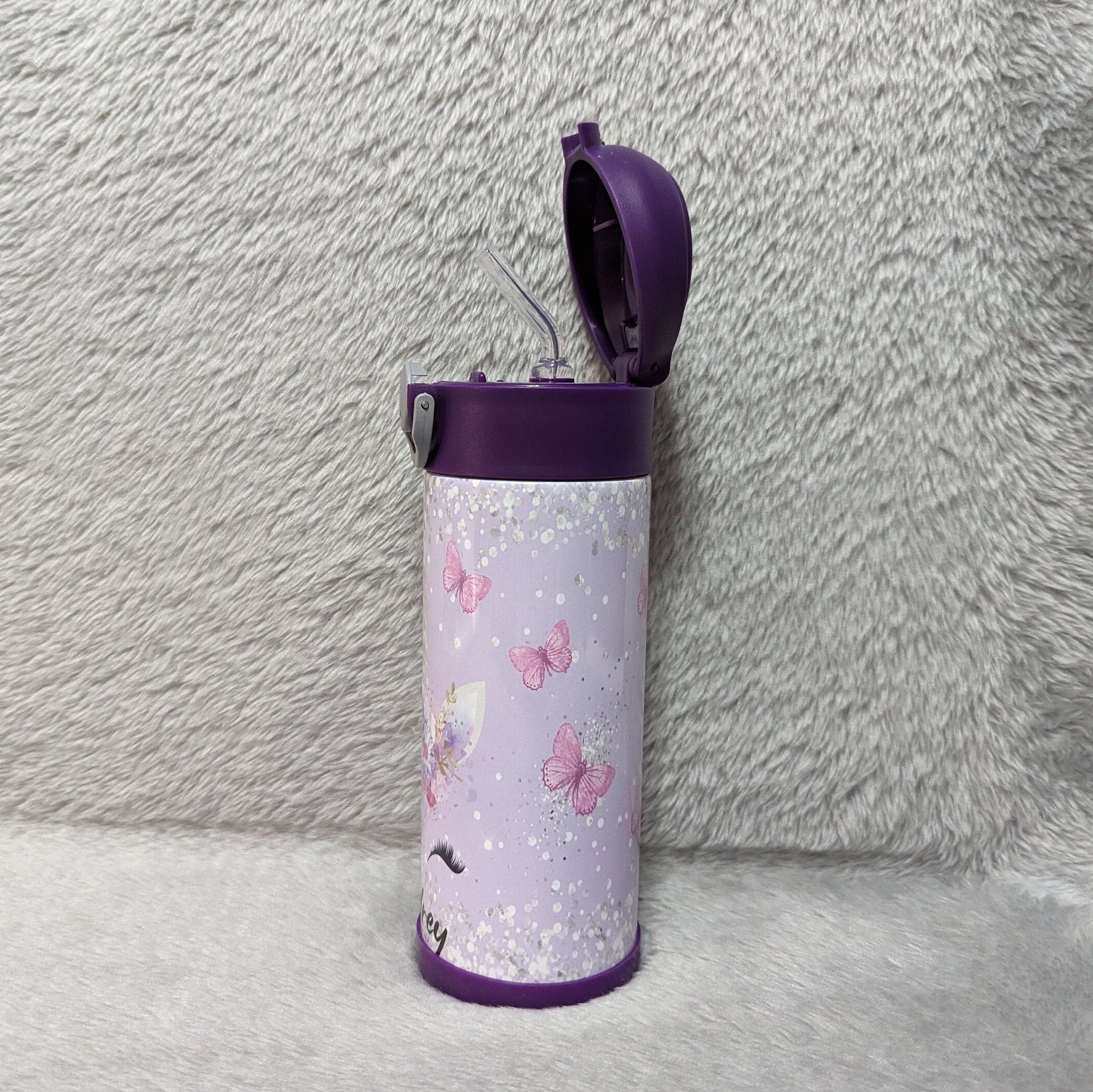Kids Unicorn Water Bottle 12oz With Reusable Straw Can Be Personalized