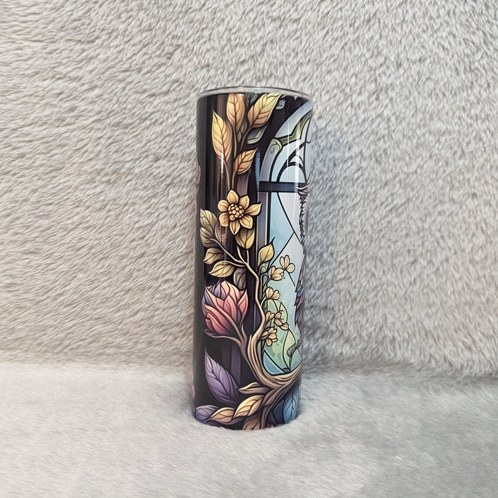 Beautiful Owl Tumbler With A Stained Glass Design, Owl Gifts, Nature Gift, Owl Cup, Owl Lover Gift, 20oz Tumbler With Reusable Straw