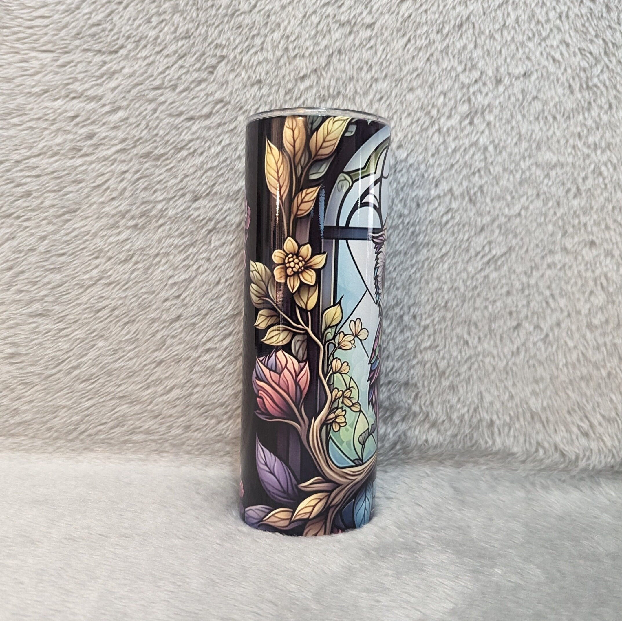 Beautiful Owl Tumbler With A Stained Glass Design, Owl Gifts, Nature Gift, Owl Cup, Owl Lover Gift, 20oz Tumbler With Reusable Straw