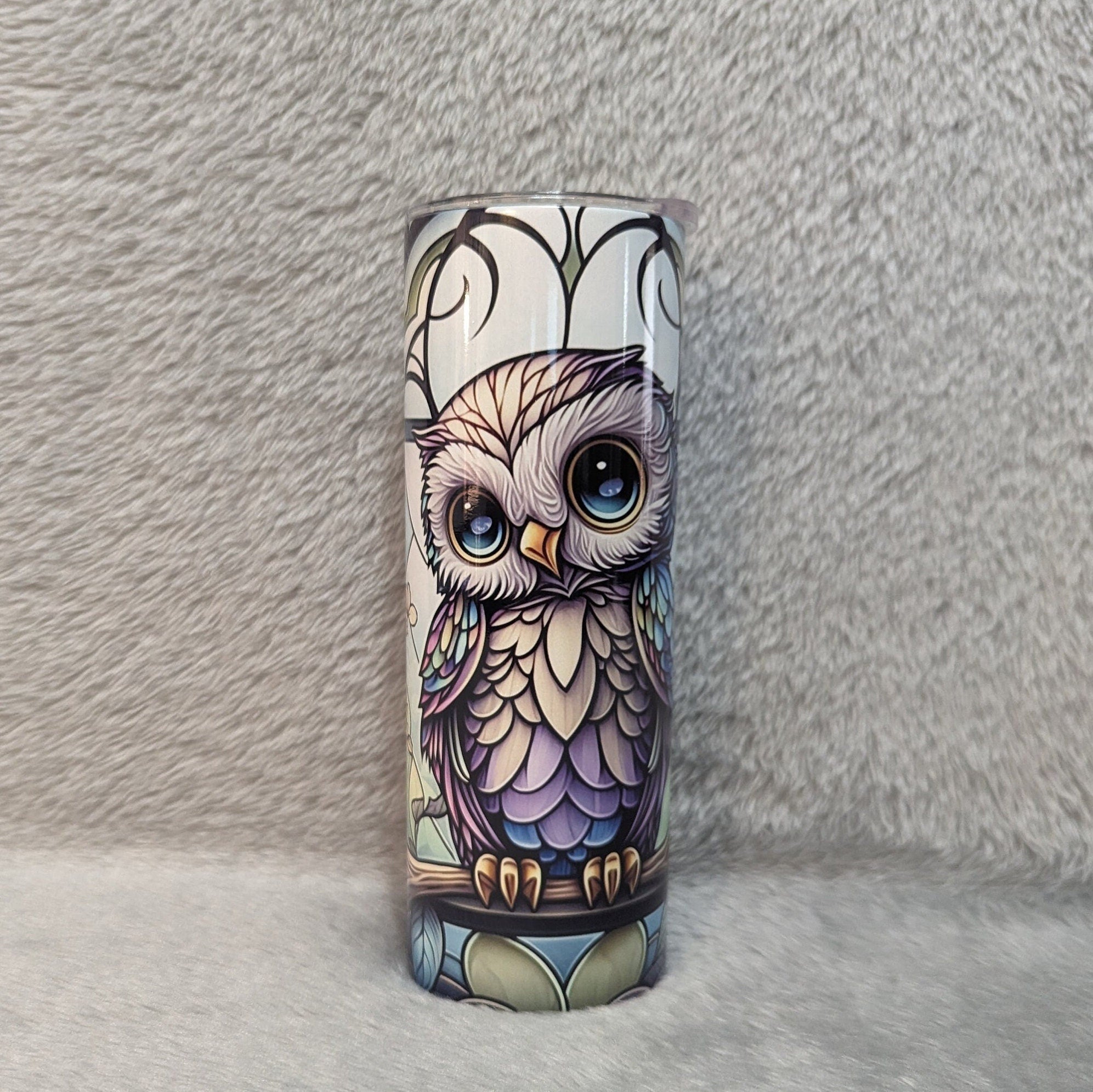 Beautiful Owl Tumbler With A Stained Glass Design, Owl Gifts, Nature Gift, Owl Cup, Owl Lover Gift, 20oz Tumbler With Reusable Straw