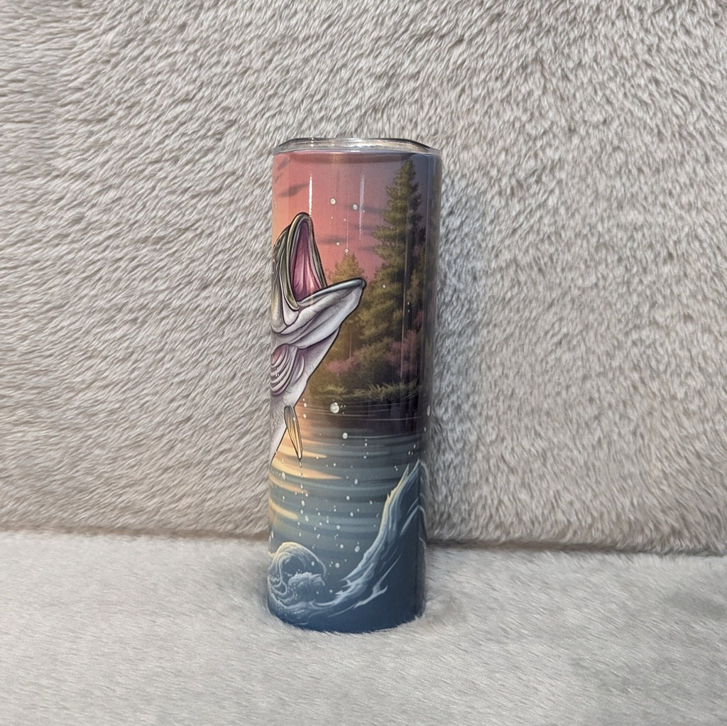 Bass Fish Tumbler 20oz With Reusable Straw, Can Be Personalized