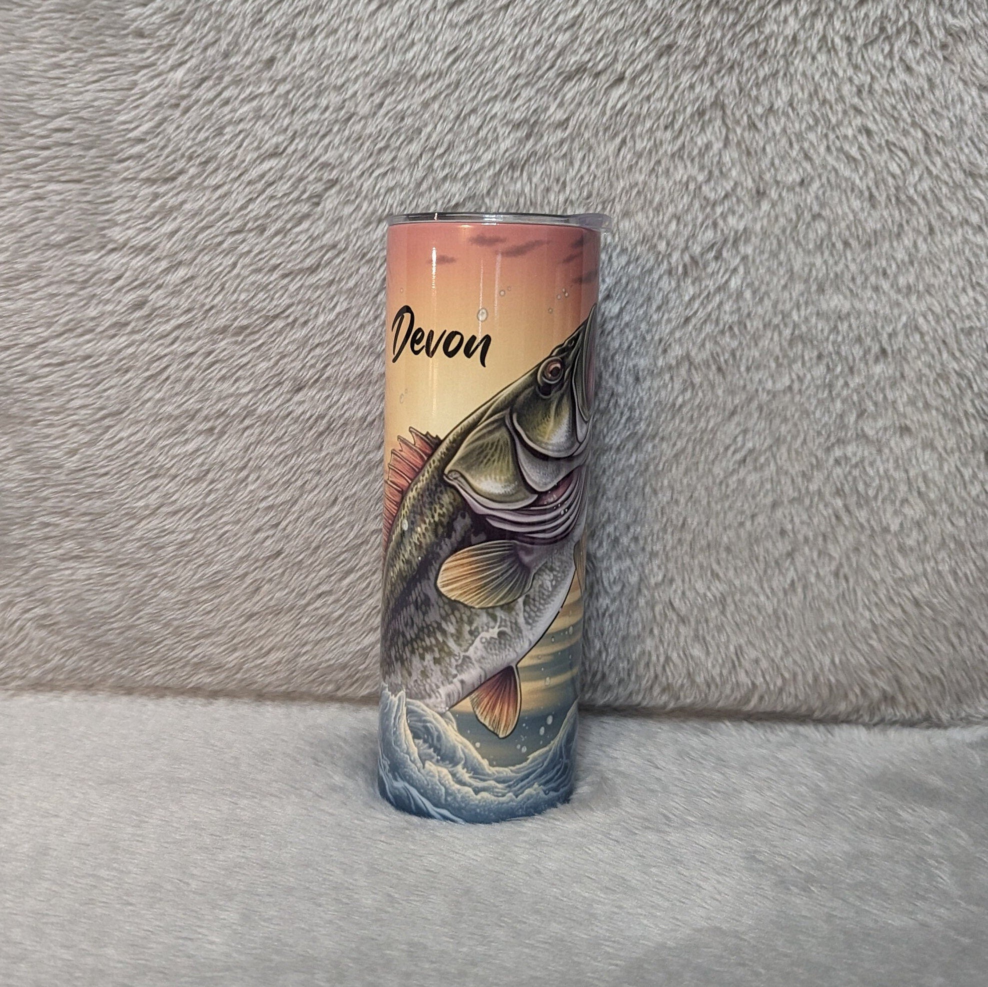 Bass Fish Tumbler 20oz With Reusable Straw, Can Be Personalized