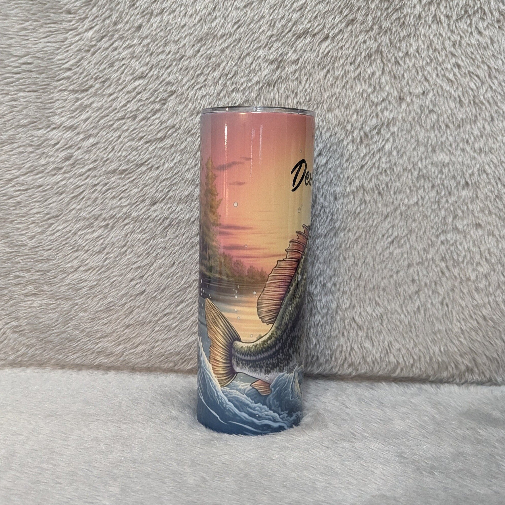 Bass Fish Tumbler 20oz With Reusable Straw, Can Be Personalized