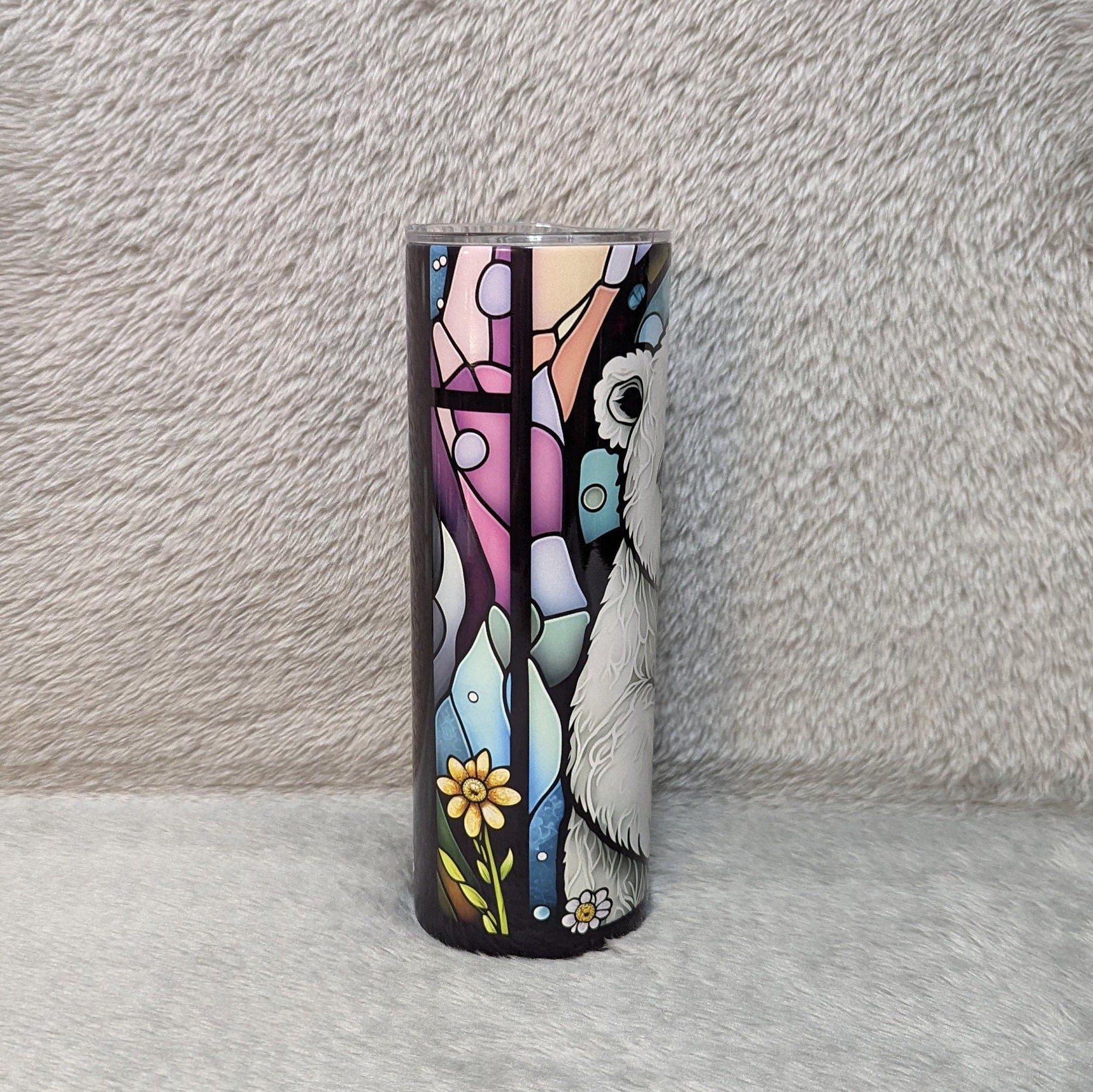 Polar Bear Tumbler With A Stained Glass Design, Bear Tumbler, Bear Cup With Name, Polar Bear Cup, Bear Gifts, Polar Bear Gifts