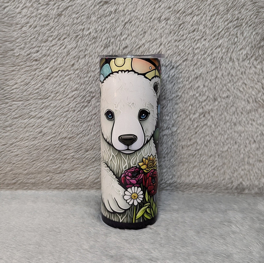 Polar Bear Tumbler With A Stained Glass Design, Bear Tumbler, Bear Cup With Name, Polar Bear Cup, Bear Gifts, Polar Bear Gifts