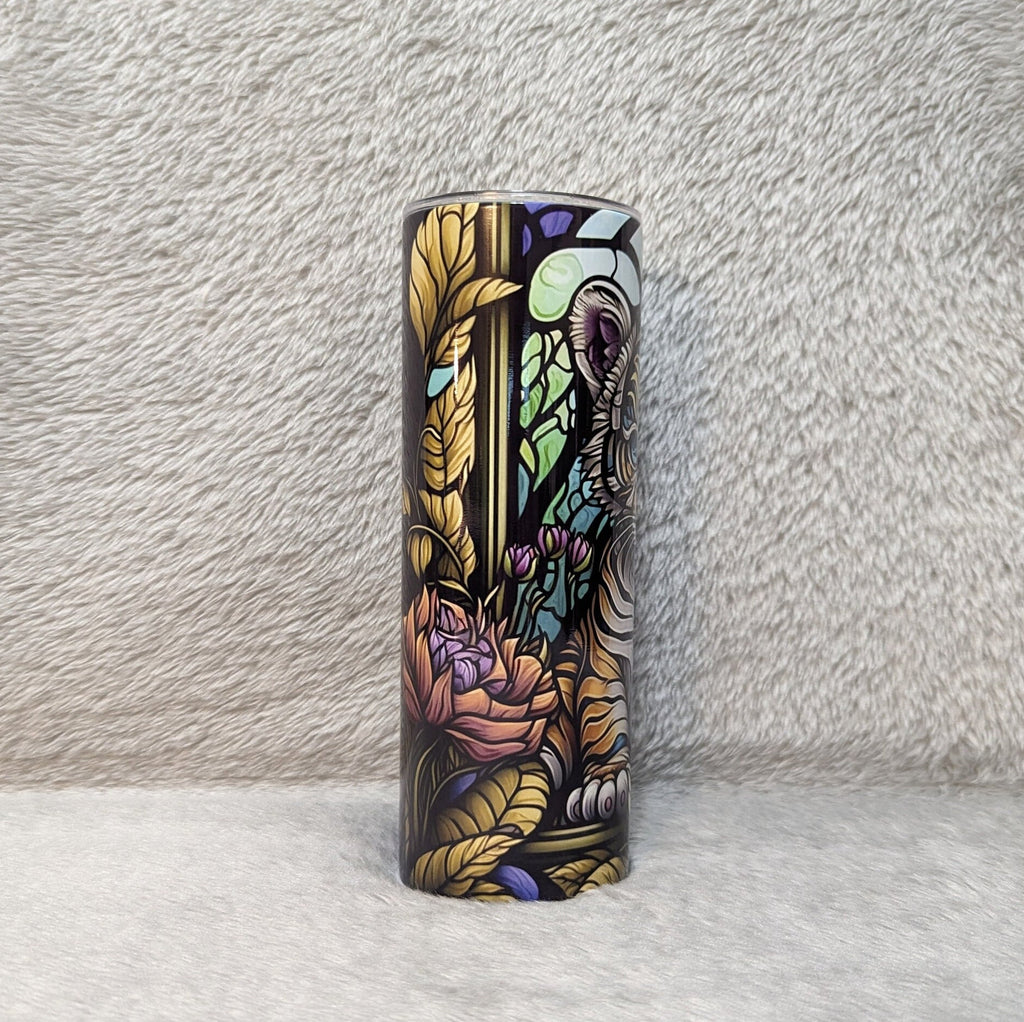 Tiger Cub With Stained Glass Design Tumbler, Tiger Tumbler, Tiger Cup With Name, 20oz Personalized Tumbler, Tiger Cub Lover Gift
