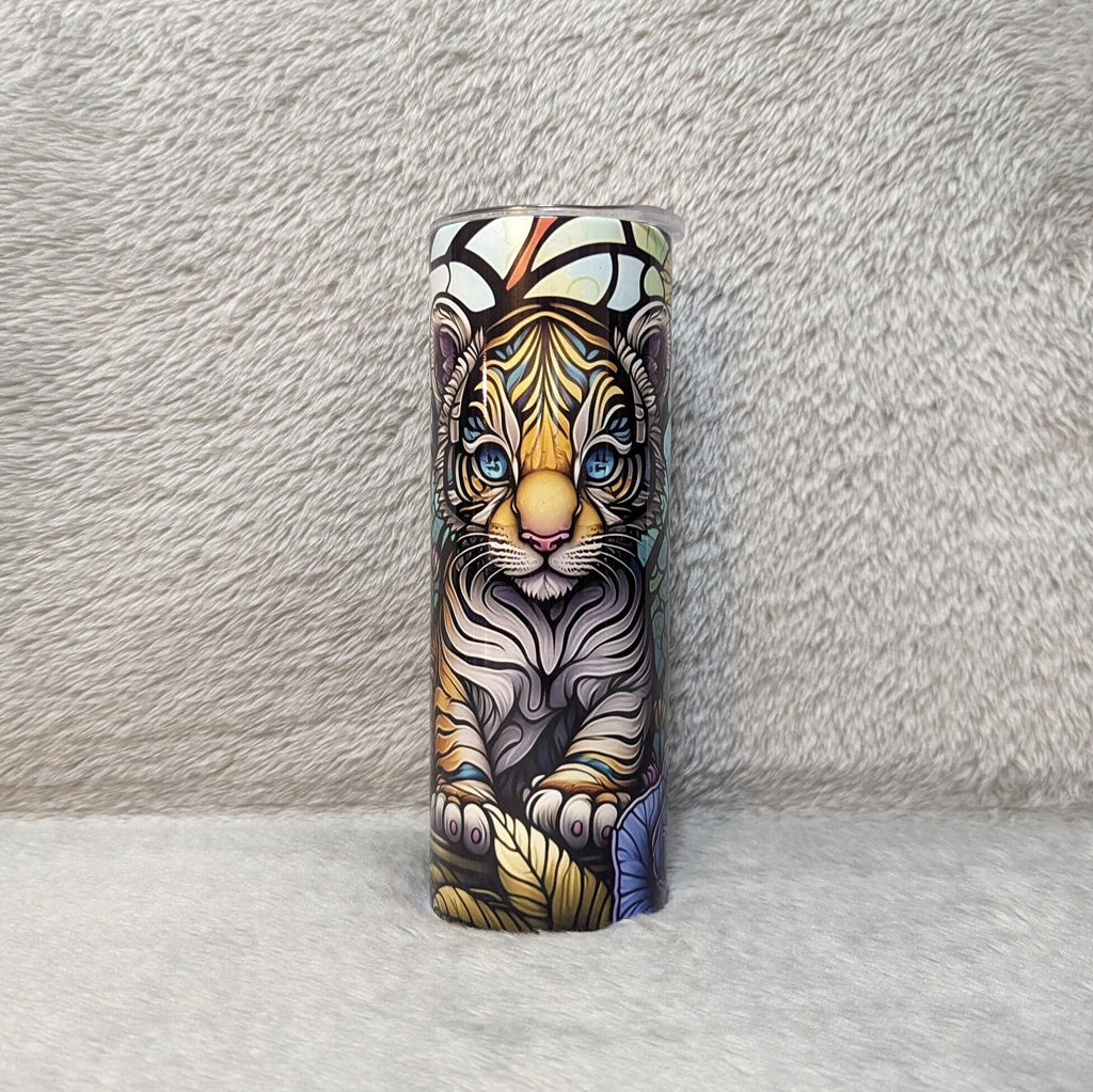 Tiger Cub With Stained Glass Design Tumbler, Tiger Tumbler, Tiger Cup With Name, 20oz Personalized Tumbler, Tiger Cub Lover Gift