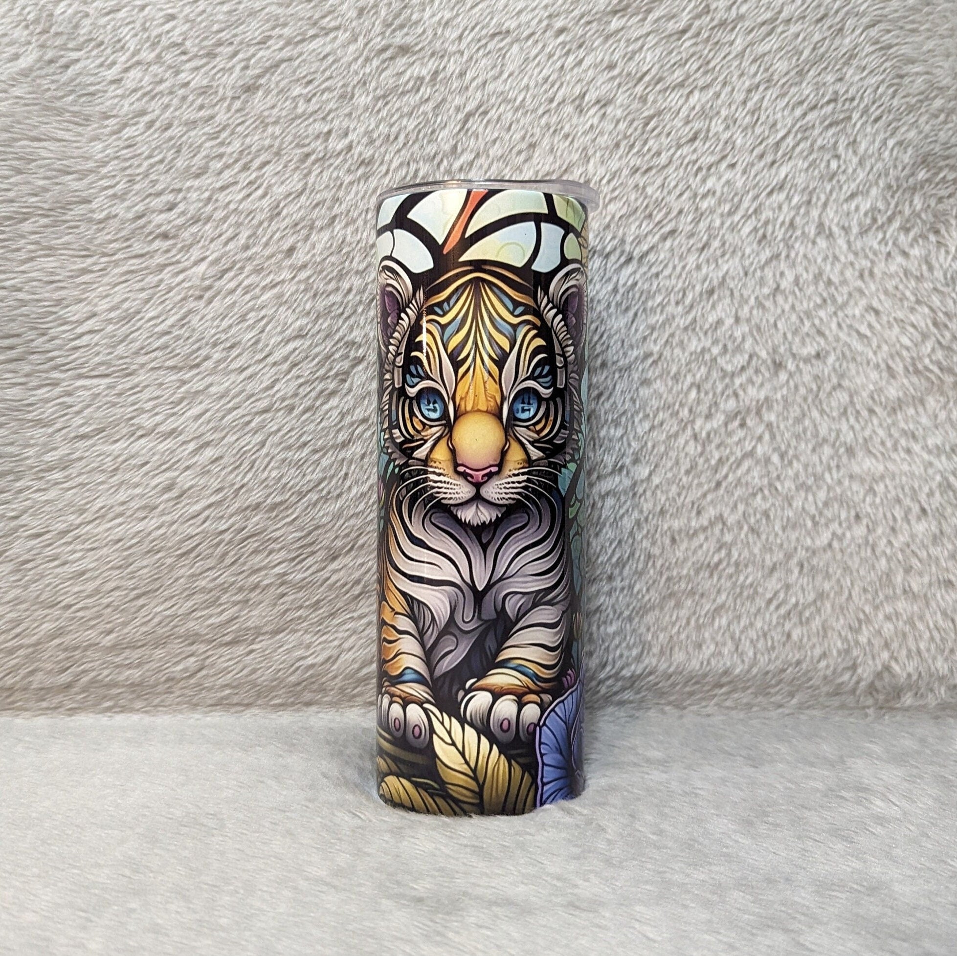 Tiger Cub With Stained Glass Design Tumbler, Tiger Tumbler, Tiger Cup With Name, 20oz Personalized Tumbler, Tiger Cub Lover Gift