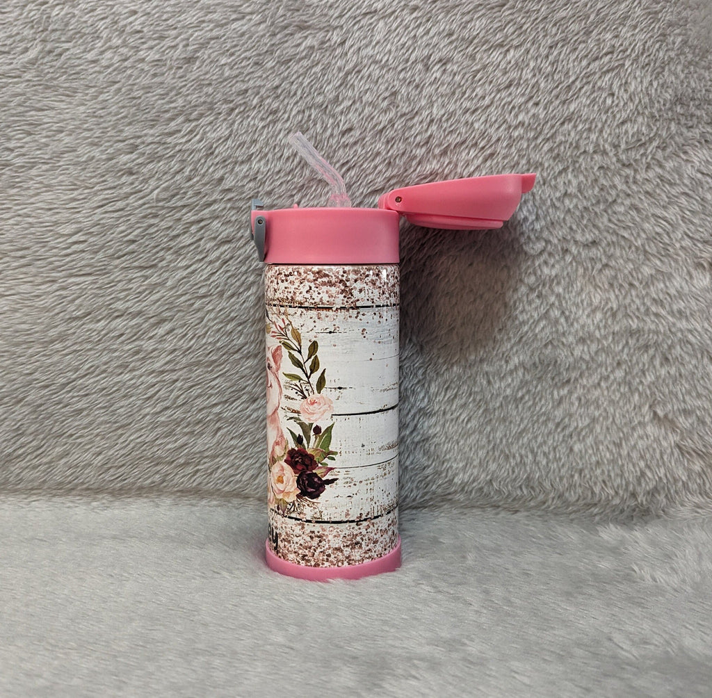 Kids Pig Water Bottle 12oz With Reusable Straw Can Be Personalized